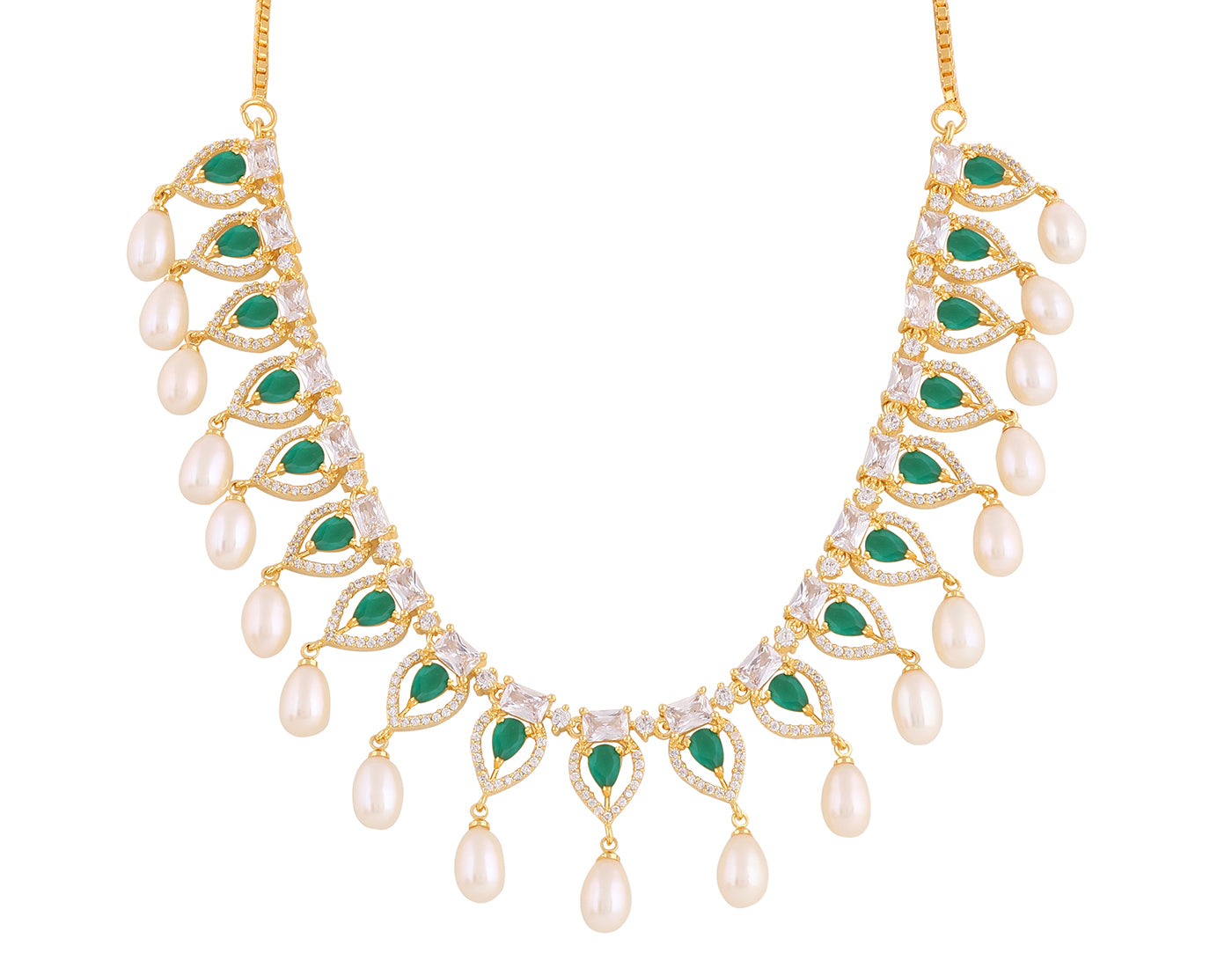 Beautiful Cz Stone Studded Necklace Set For Women With Real Pearl Drops With Certificate(D.No ADPRLS2021)