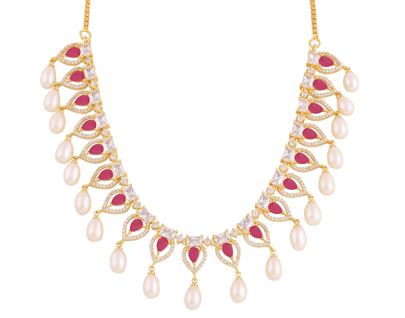 Beautiful Cz Stone Studded Necklace Set For Women With Real Pearl Drops With Certificate(D.No ADPRLS2022)