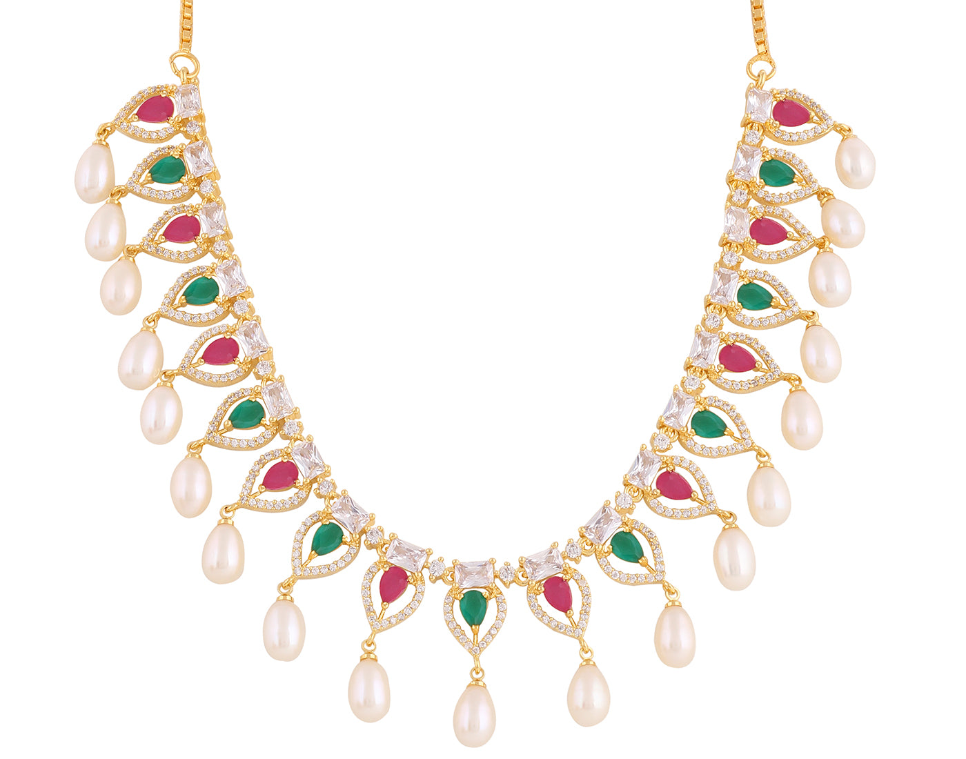 Beautiful Cz Stone Studded Necklace Set For Women With Real Pearl Drops With Certificate(D.No ADPRLS2023)