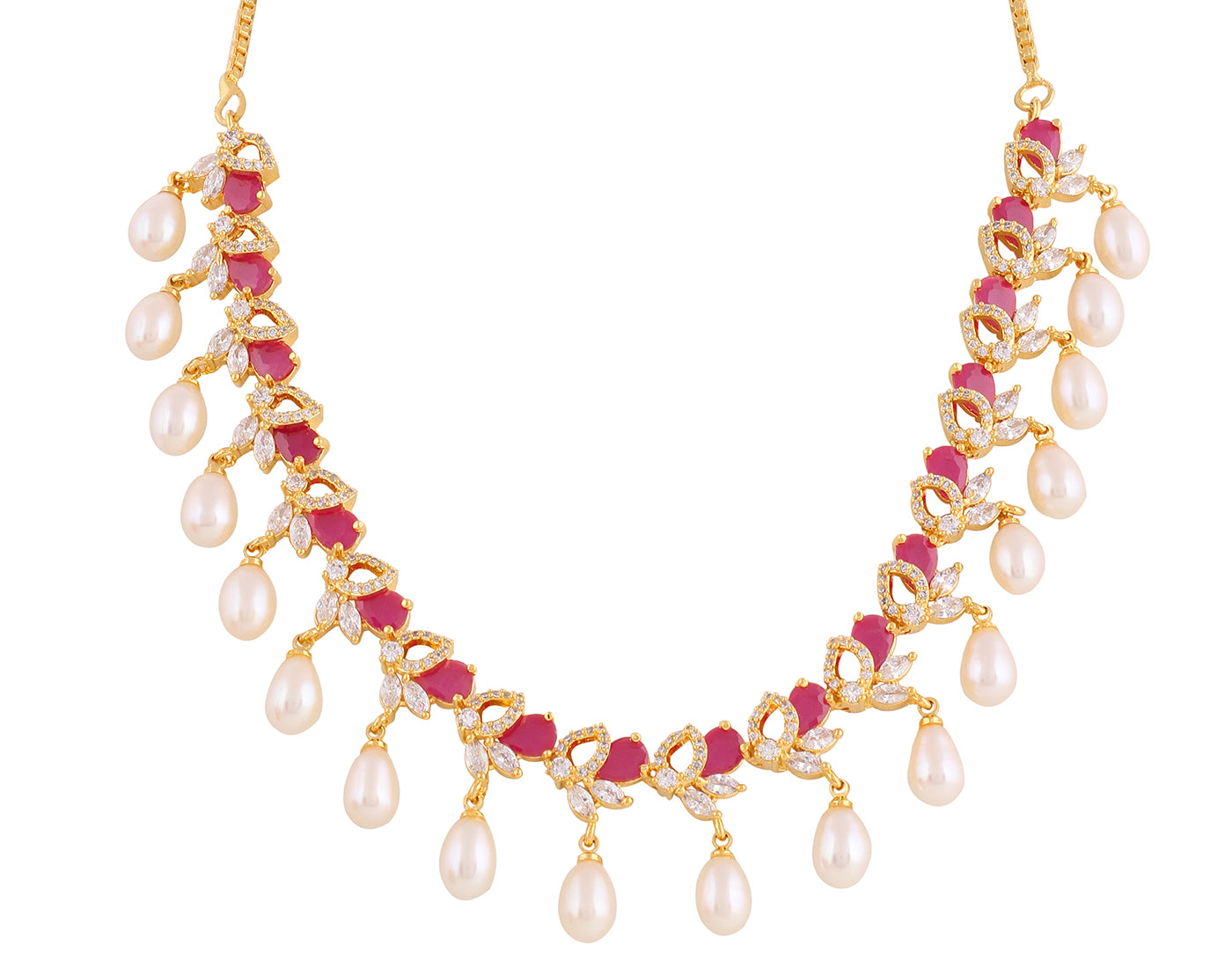 Beautiful Cz Stone Studded Necklace Set For Women With Real Pearl Drops With Certificate(D.No ADPRLS2024)