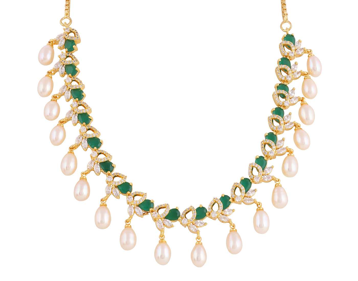 Beautiful Cz Stone Studded Necklace Set For Women With Real Pearl Drops With Certificate(D.No ADPRLS2027)