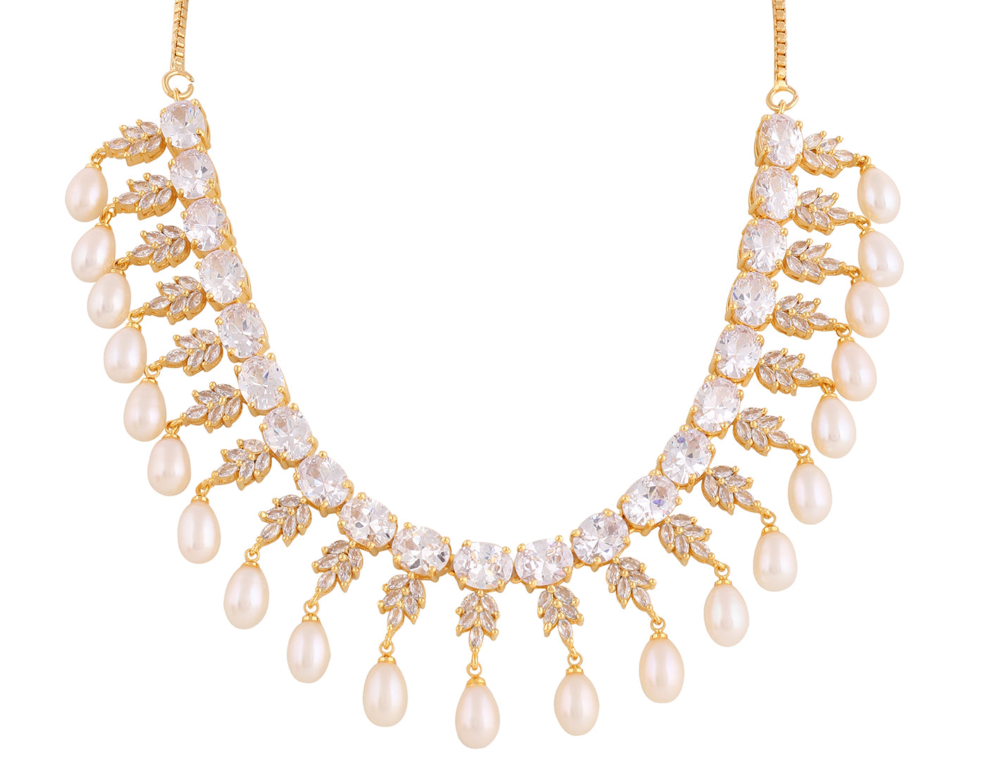 Beautiful Cz Stone Studded Necklace Set For Women With Real Pearl Drops With Certificate(D.No ADPRLS2028)