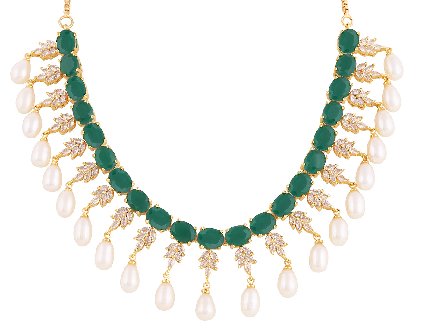 Beautiful Cz Stone Studded Necklace Set For Women With Real Pearl Drops With Certificate(D.No ADPRLS2030)