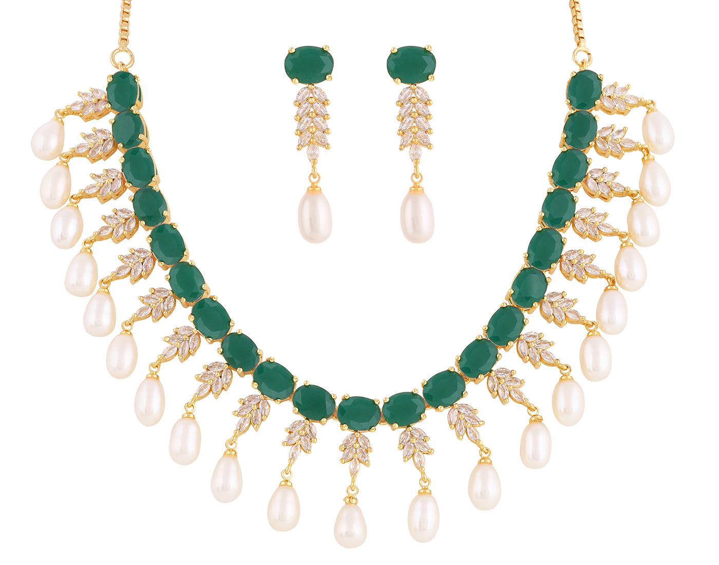 Beautiful Cz Stone Studded Necklace Set For Women With Real Pearl Drops With Certificate(D.No ADPRLS2030)
