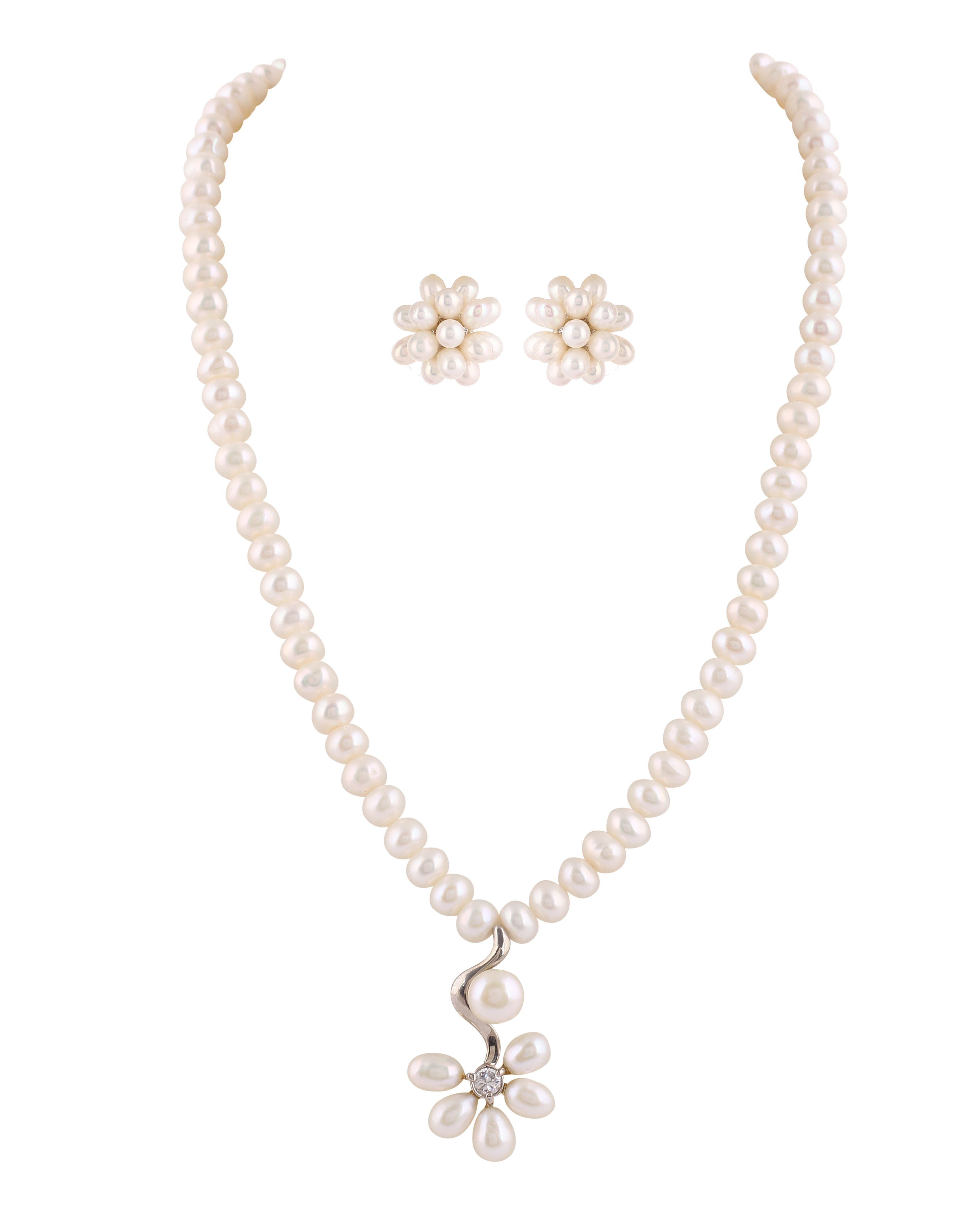 Real Natural Fresh Water Single String Pearl Set With Certificate(D.No ADPRLS2038)