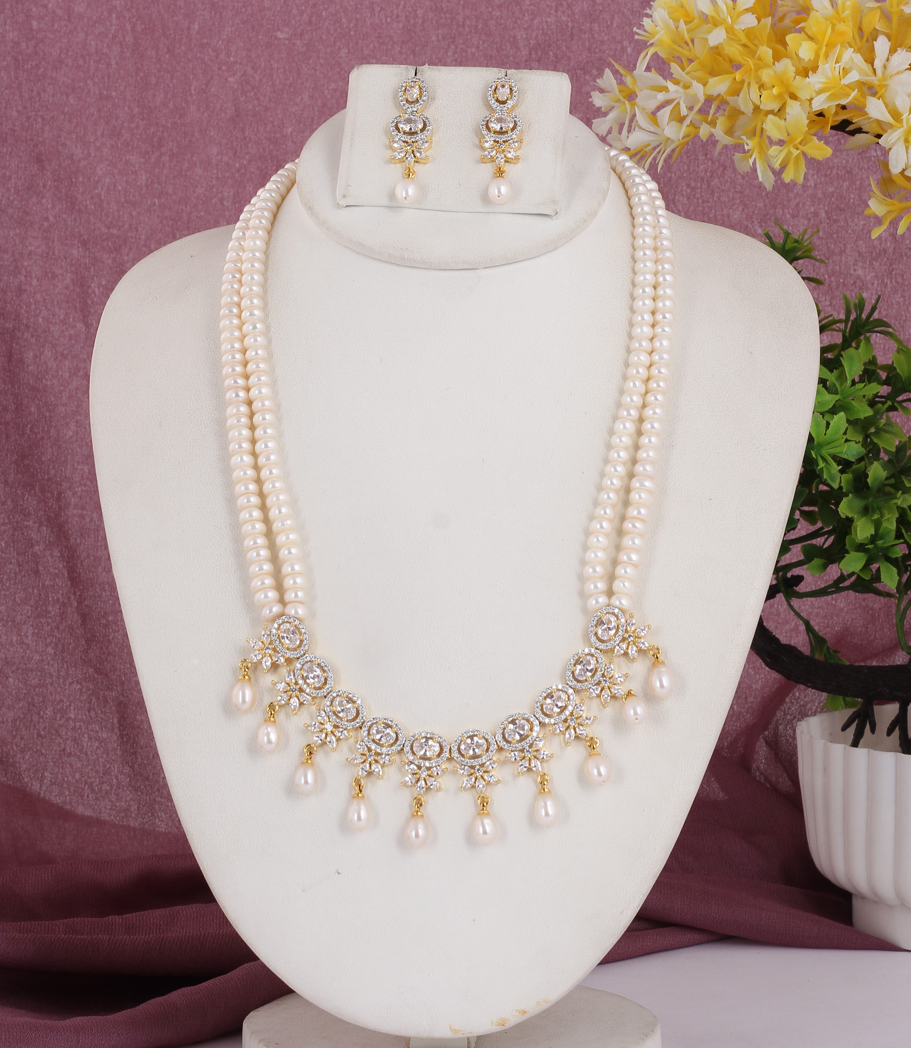 Real Natural Fresh Water Double String Pearl Set With Certificate For Women (D.No ADPRLS2041)