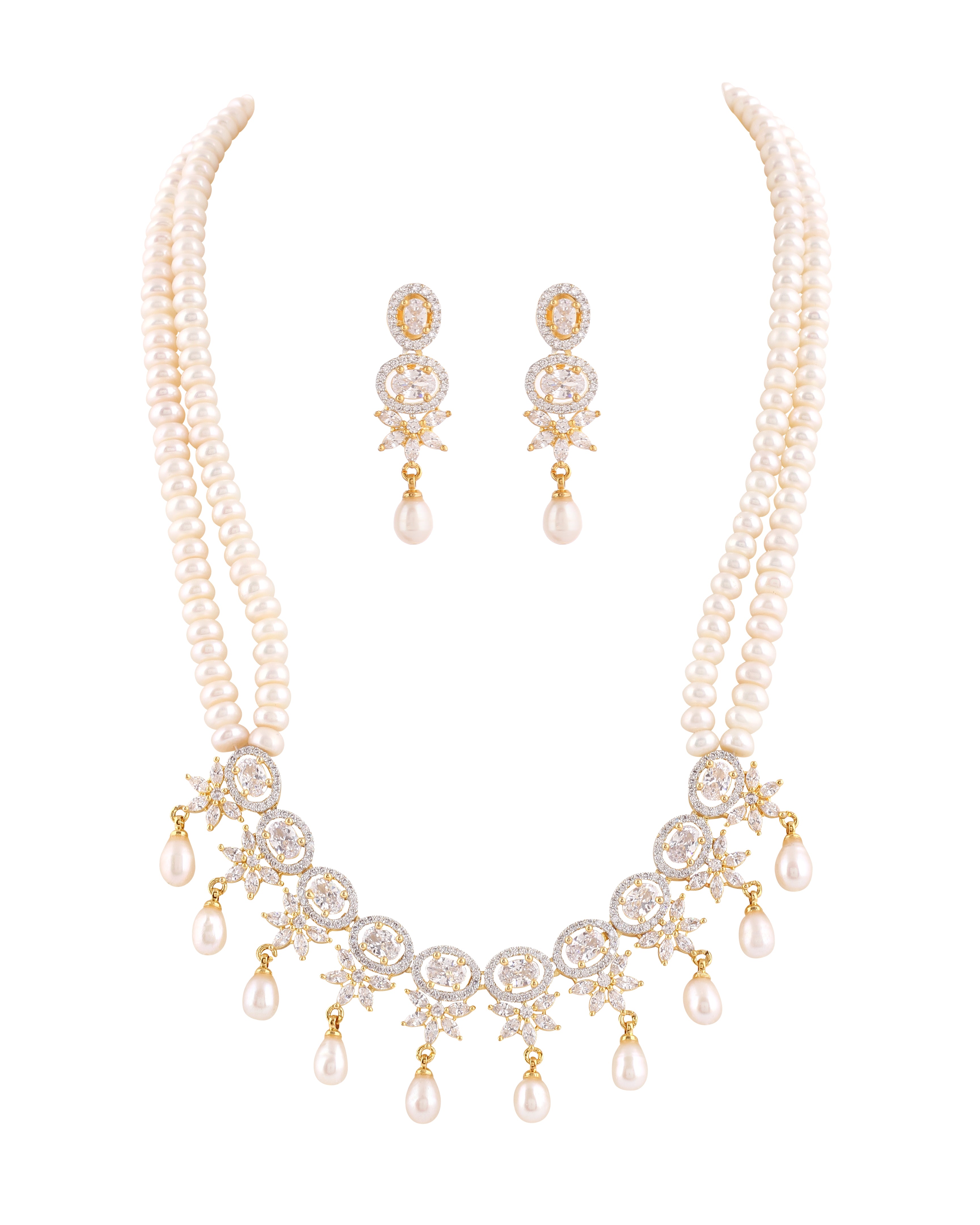 Real Natural Fresh Water Double String Pearl Set With Certificate For Women (D.No ADPRLS2041)