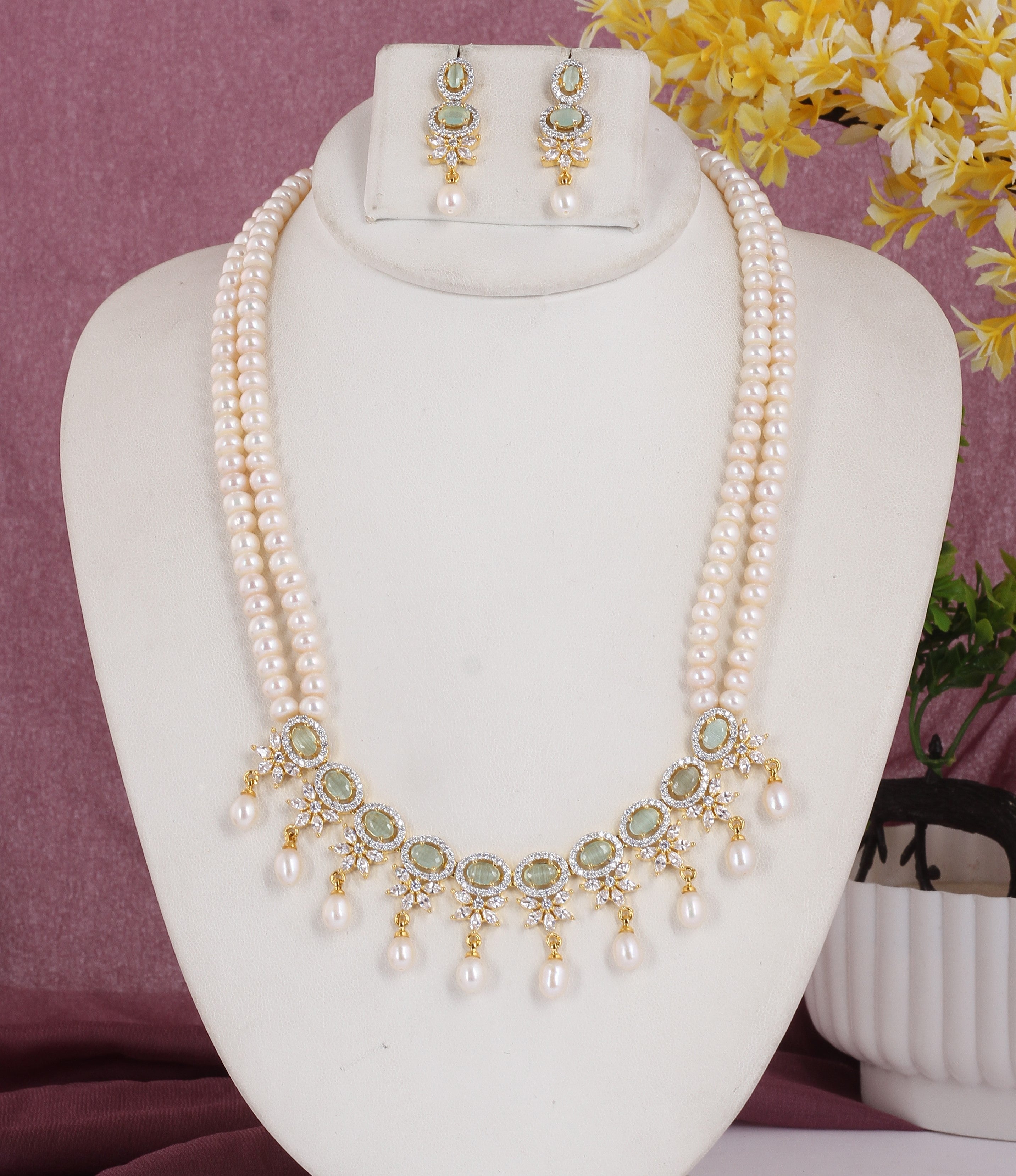 Real Natural Fresh Water Double String Pearl Set With Certificate For Women (D.No ADPRLS2042)