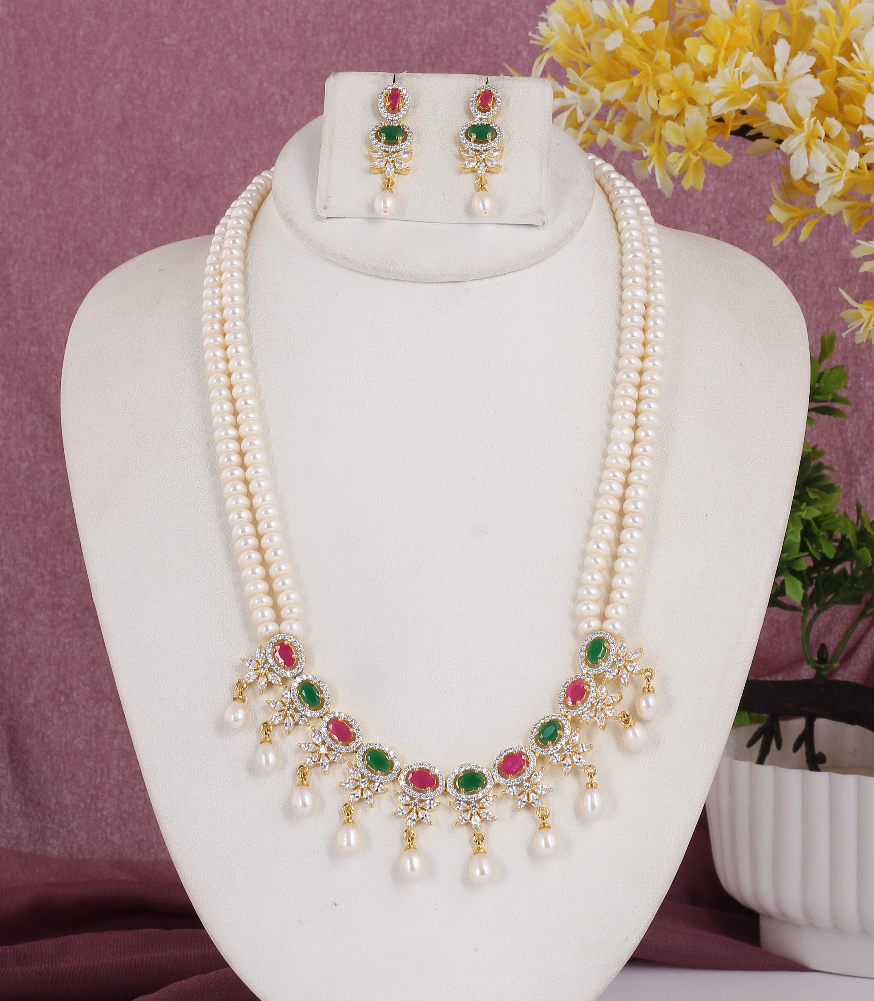 Real Natural Fresh Water Double String Pearl Set With Certificate For Women (D.No ADPRLS2043)