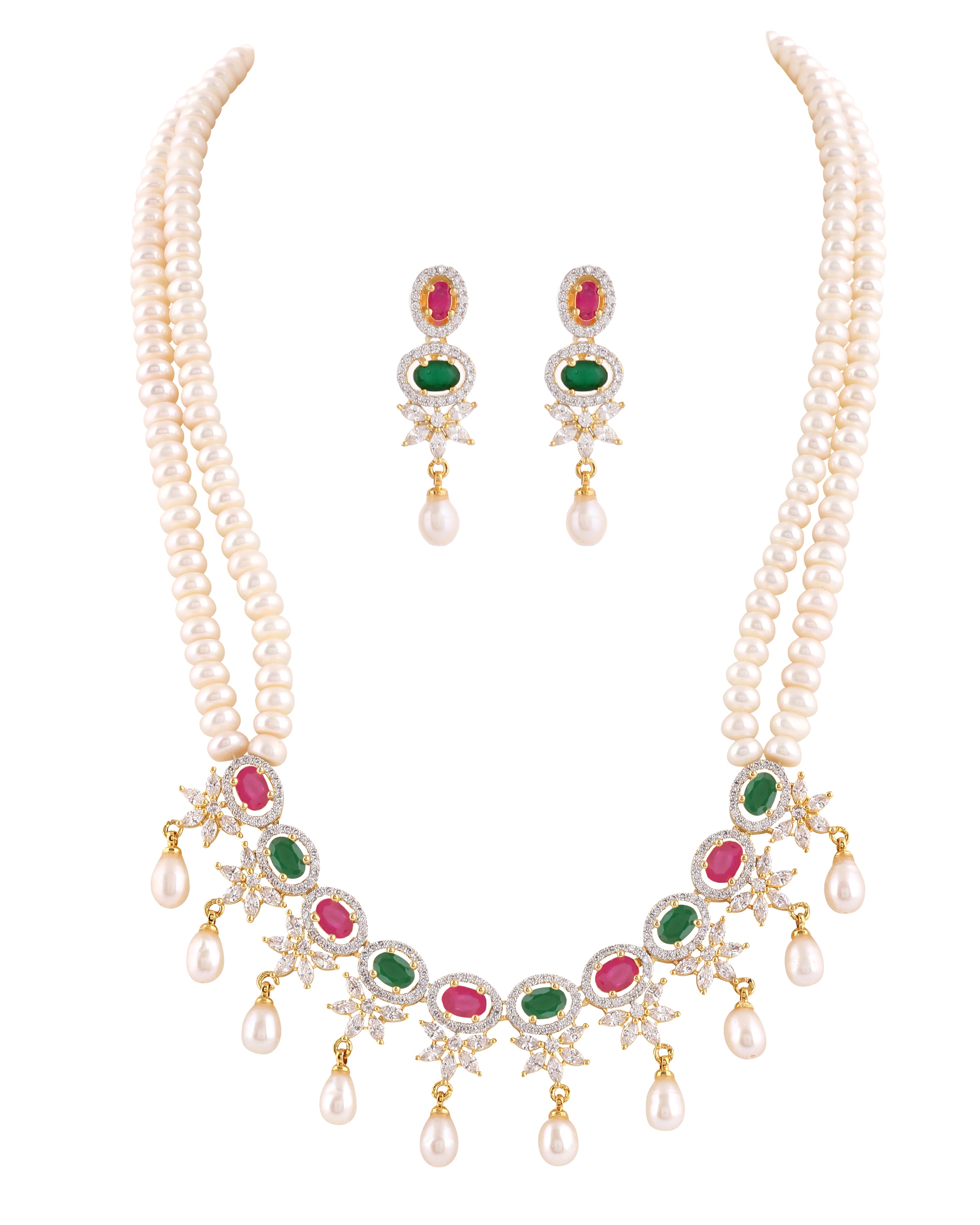 Real Natural Fresh Water Double String Pearl Set With Certificate For Women (D.No ADPRLS2043)