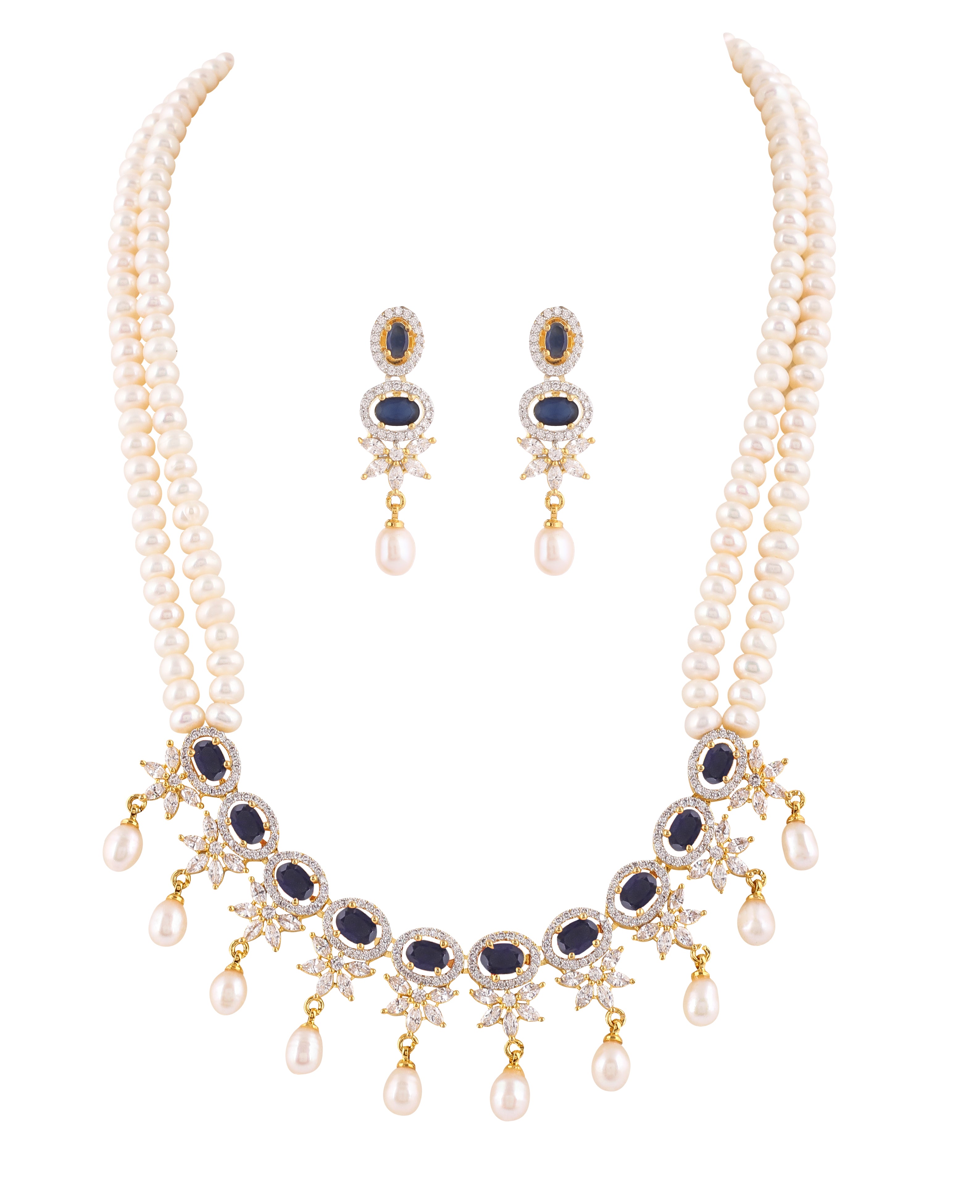 Real Natural Fresh Water Double String Pearl Set With Certificate For Women (D.No ADPRLS2044)