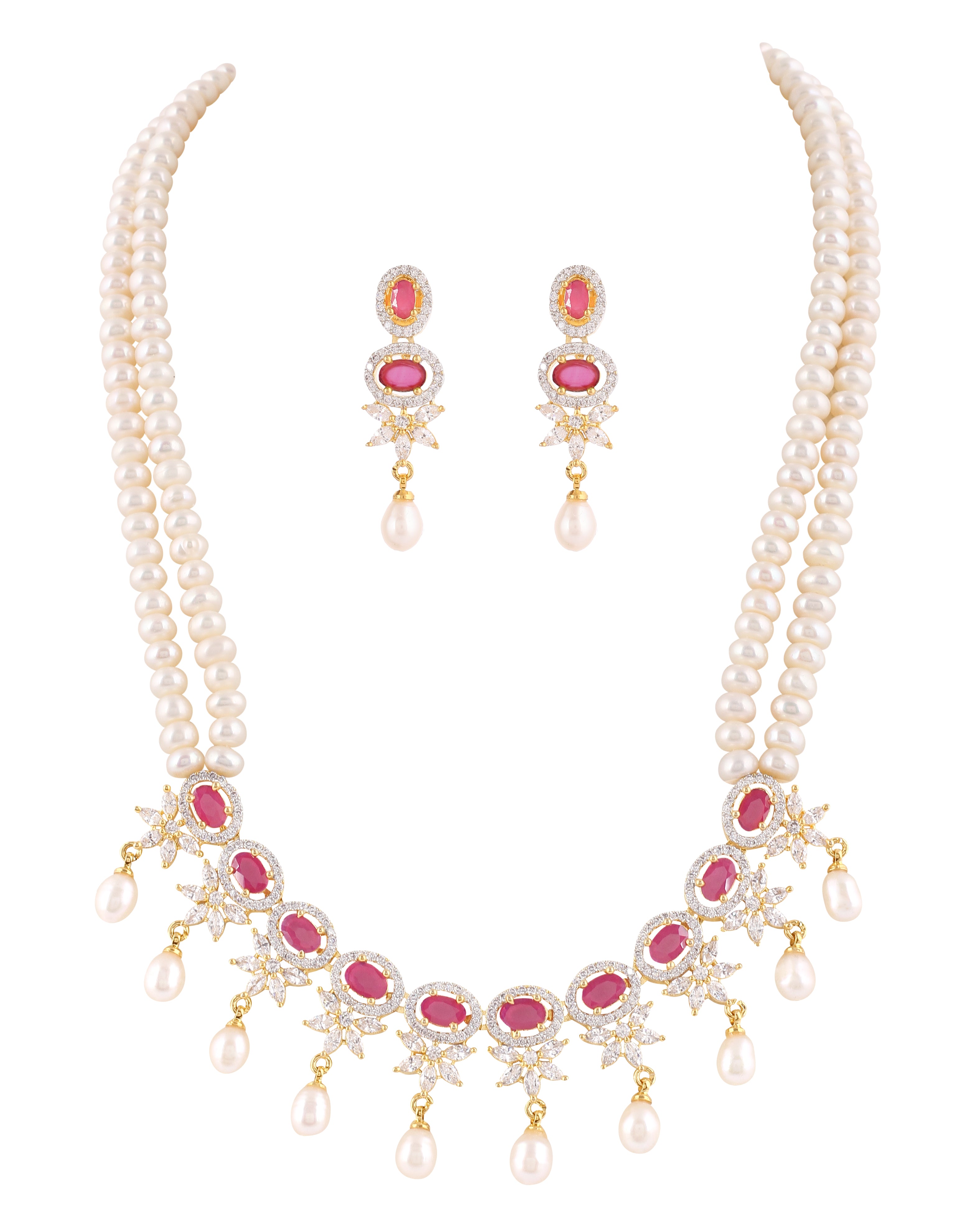 Real Natural Fresh Water Double String Pearl Set With Certificate For Women (D.No ADPRLS2045)