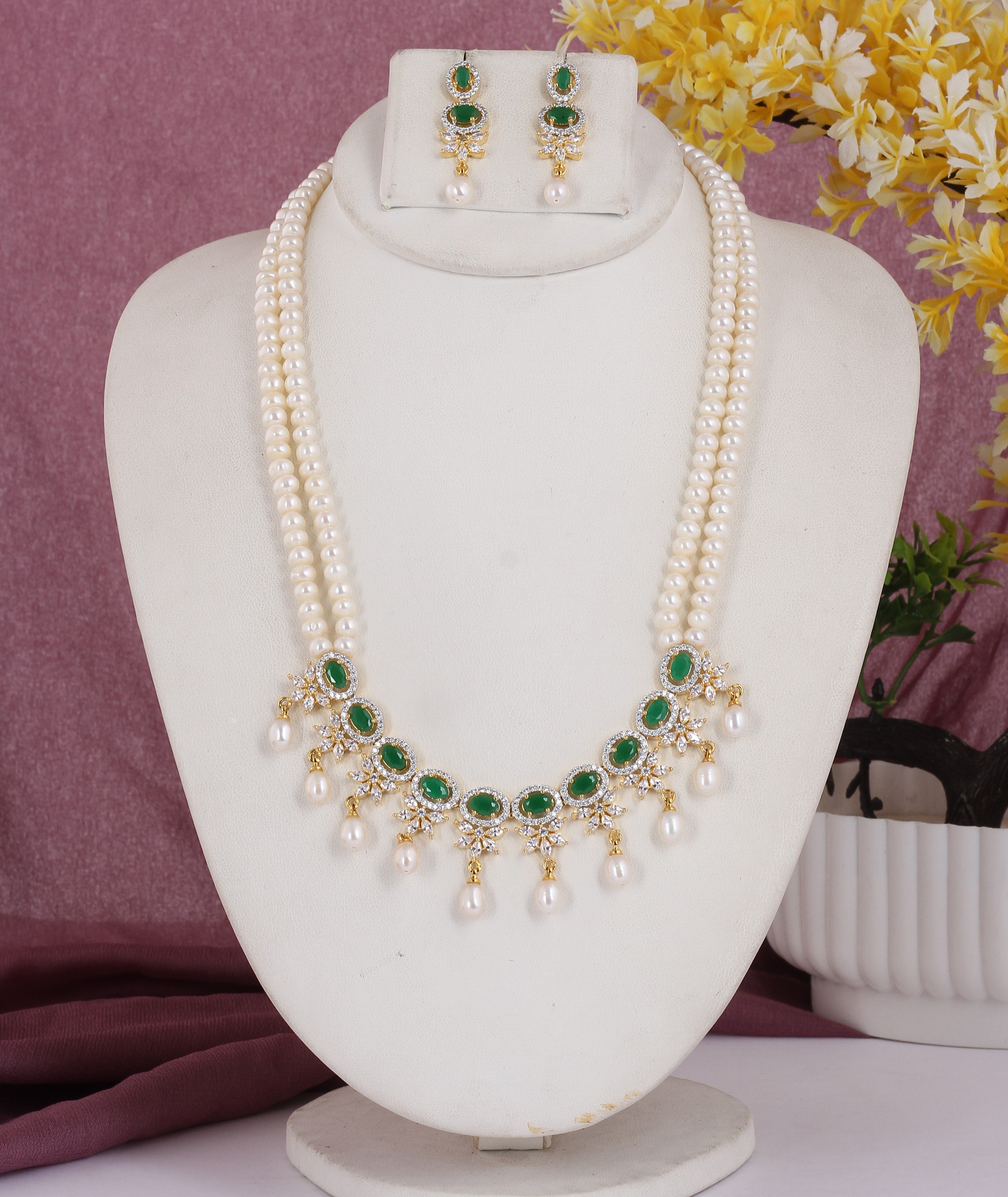 Real Natural Fresh Water Double String Pearl Set With Certificate For Women (D.No ADPRLS2046)