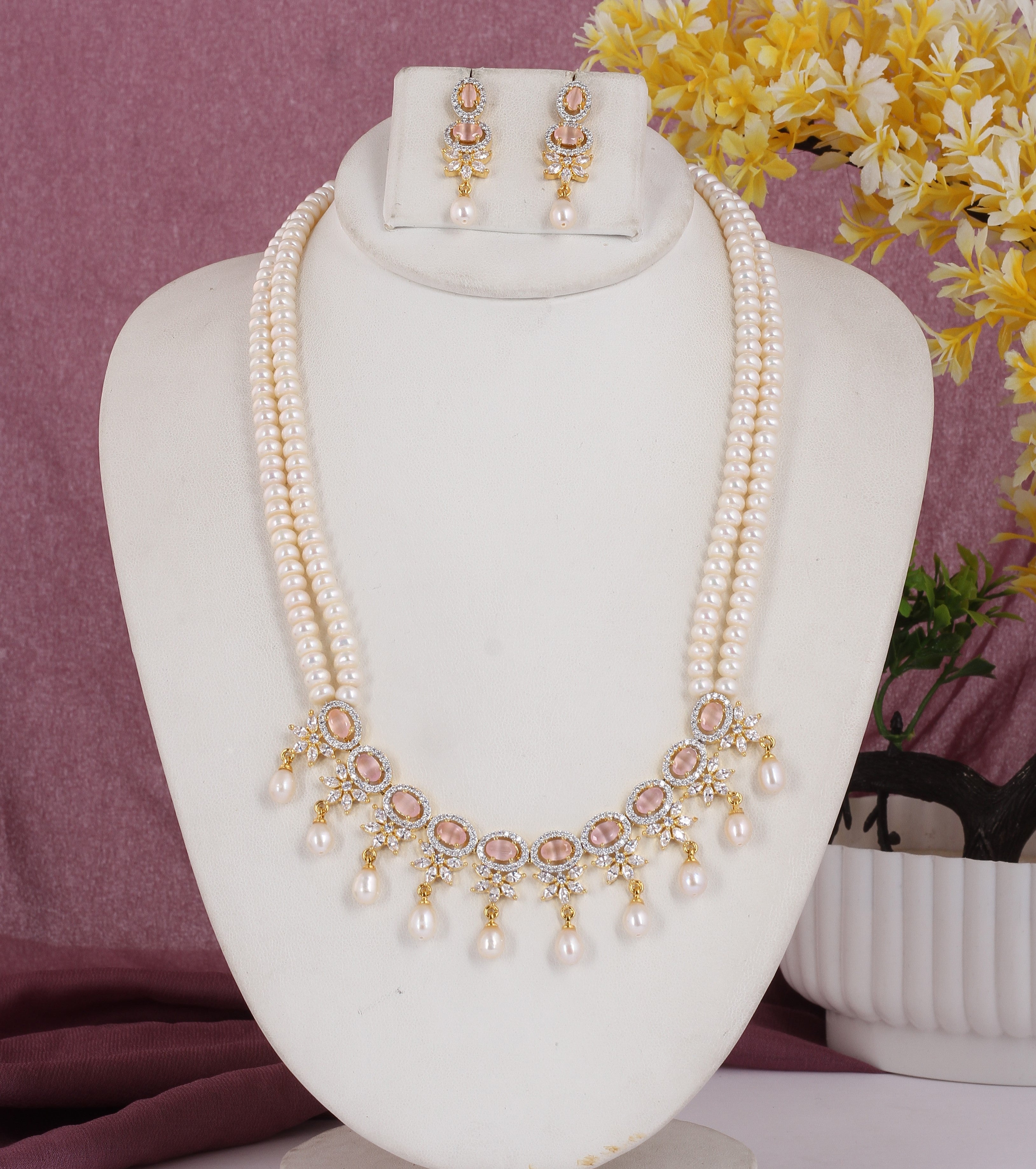 Real Natural Fresh Water Double String Pearl Set With Certificate For Women (D.No ADPRLS2047)