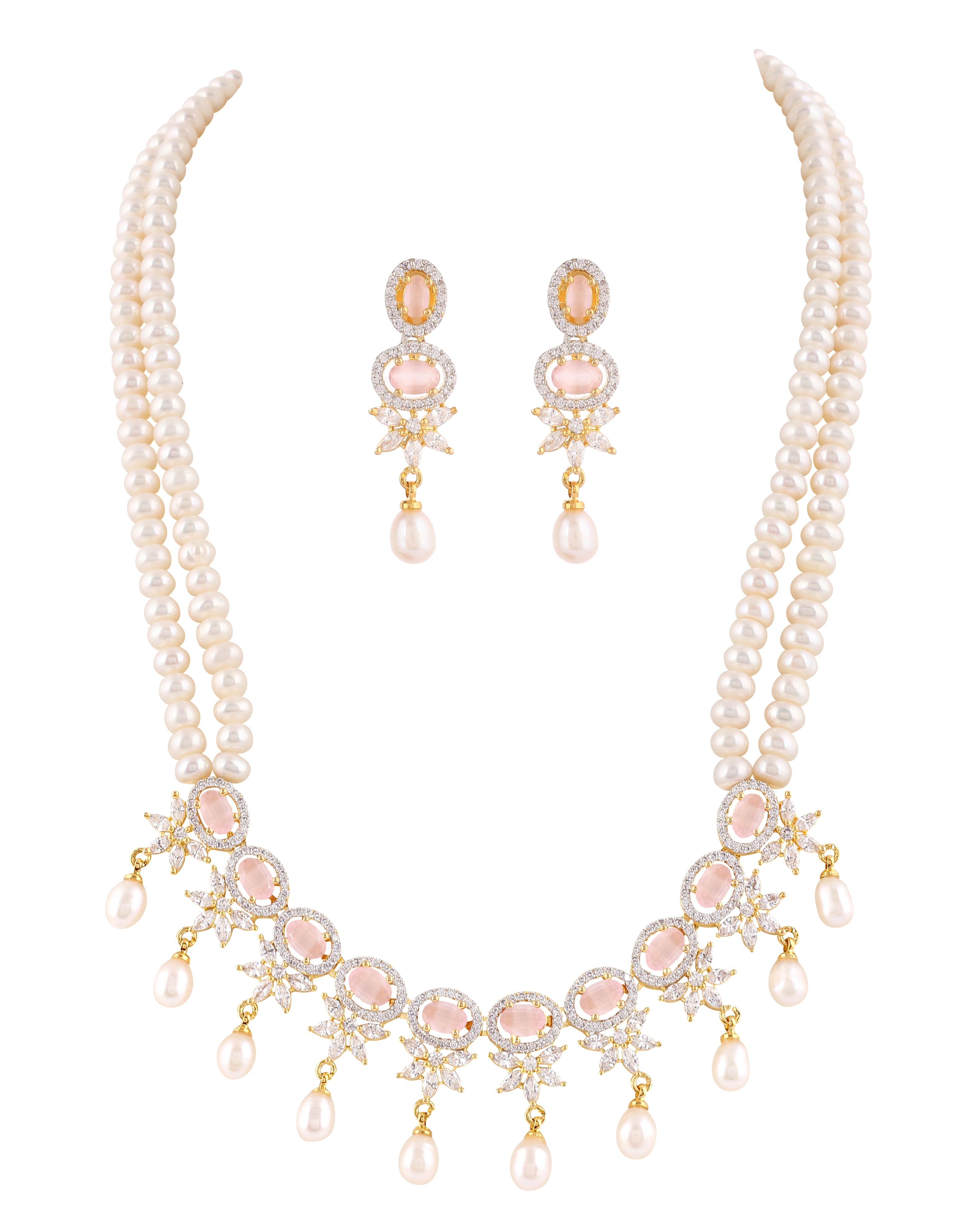 Real Natural Fresh Water Double String Pearl Set With Certificate For Women (D.No ADPRLS2047)