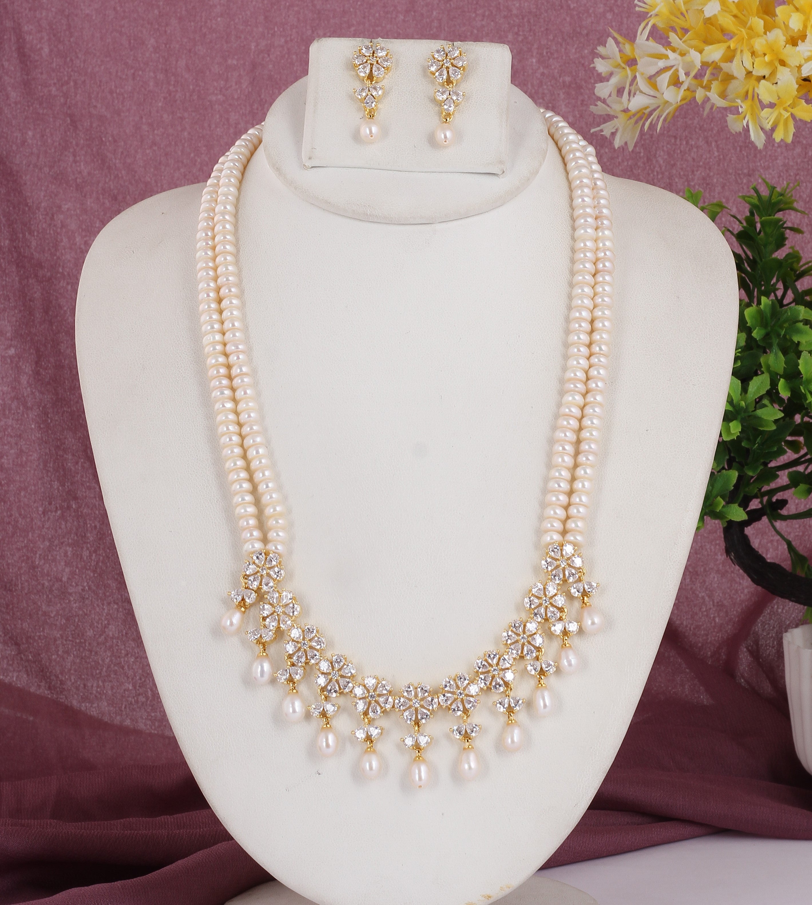 Real Natural Fresh Water Double String Pearl Set With Certificate For Women (D.No ADPRLS2049)
