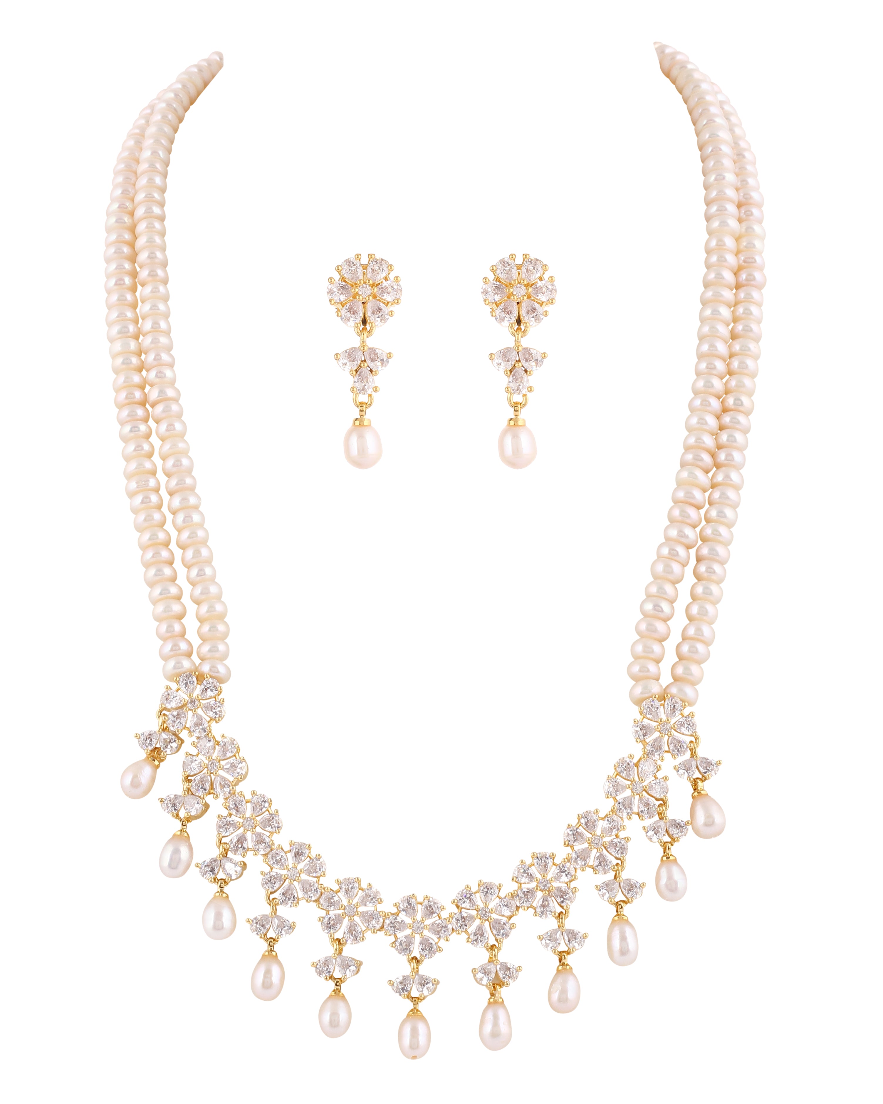 Real Natural Fresh Water Double String Pearl Set With Certificate For Women (D.No ADPRLS2049)