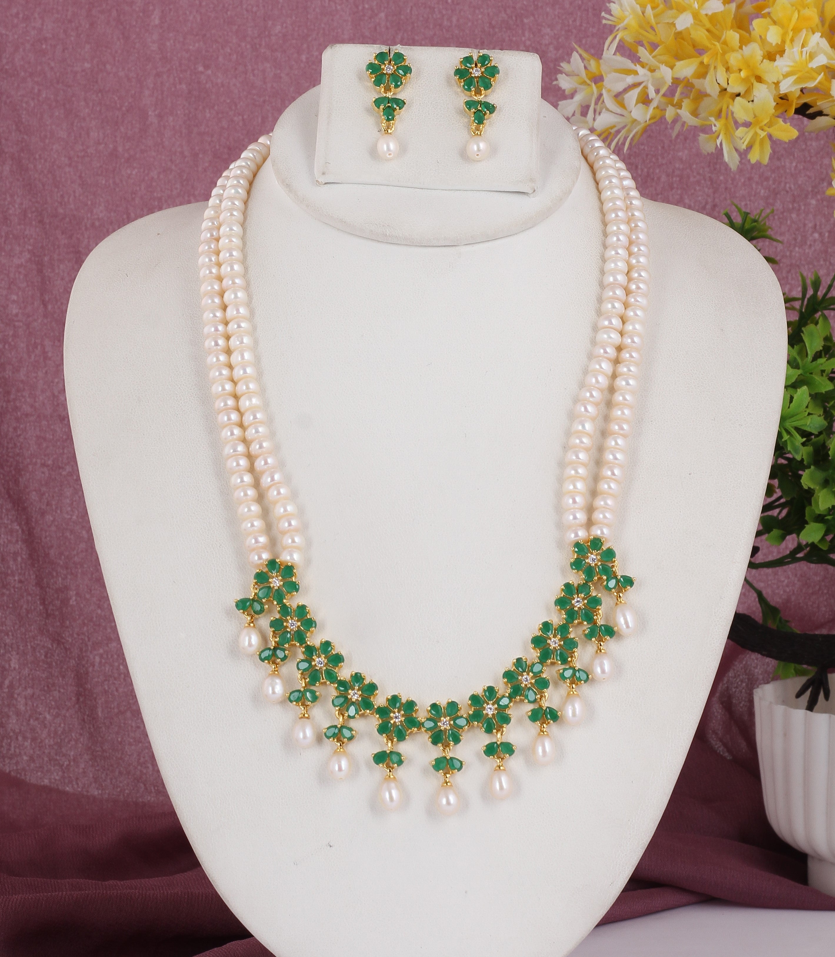 Real Natural Fresh Water Double String Pearl Set With Certificate For Women (D.No ADPRLS2050)
