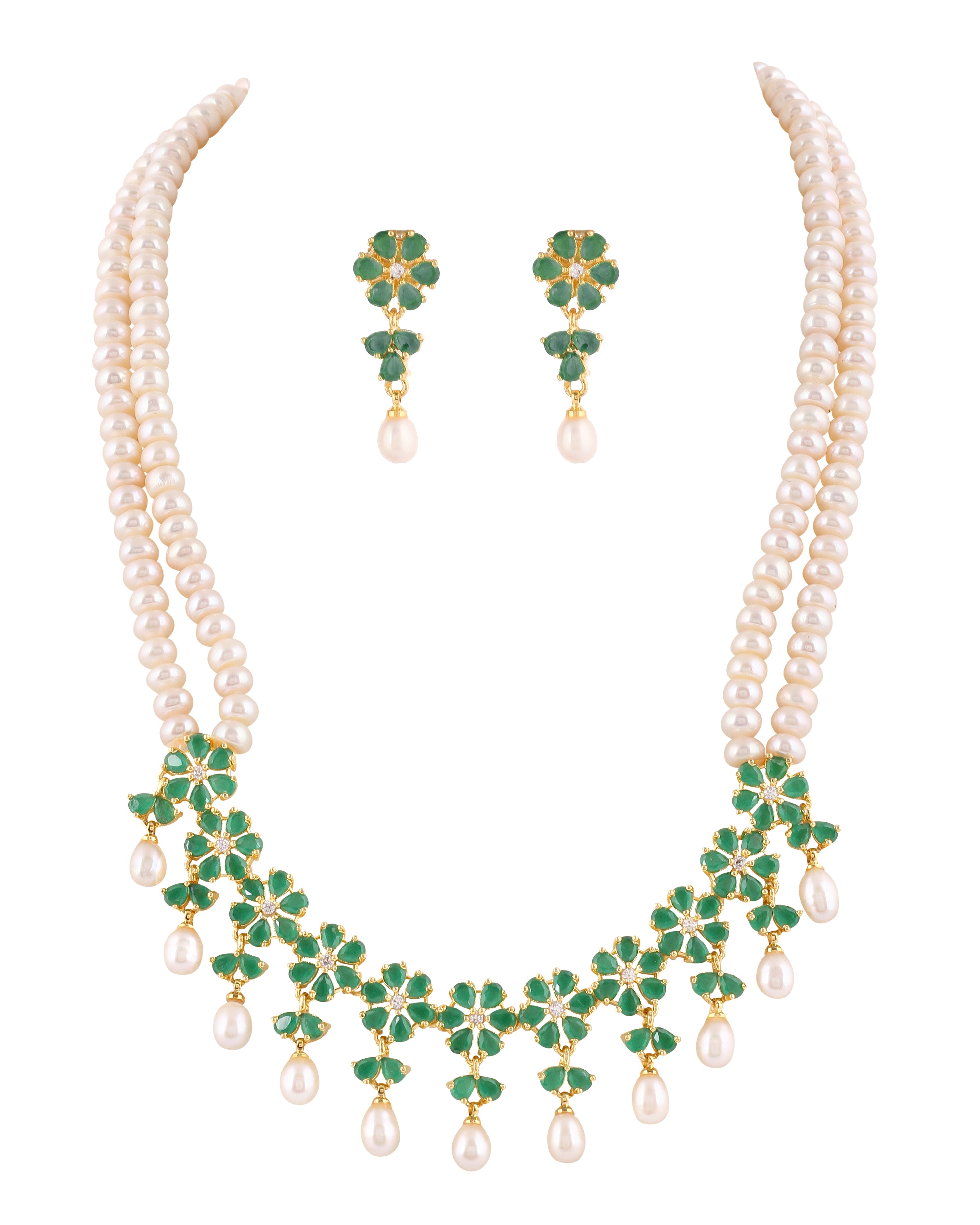 Real Natural Fresh Water Double String Pearl Set With Certificate For Women (D.No ADPRLS2050)