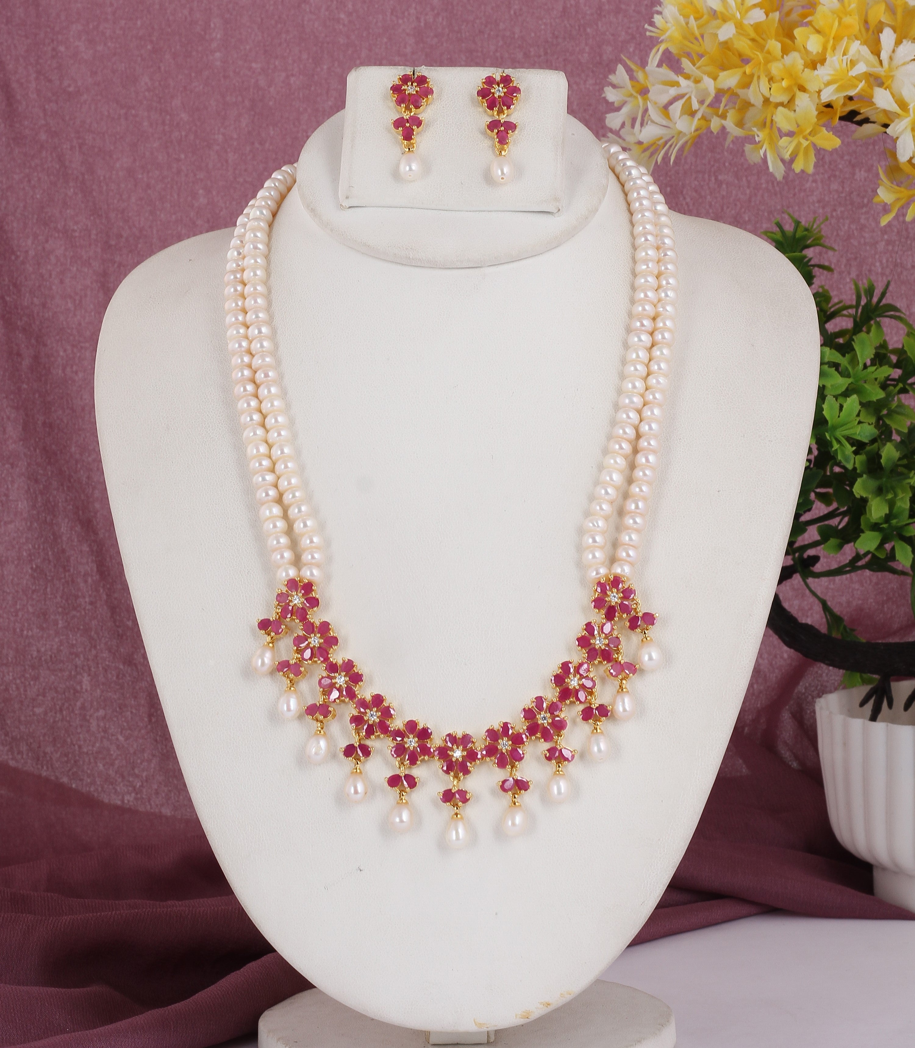 Real Natural Fresh Water Double String Pearl Set With Certificate For Women (D.No ADPRLS2051)