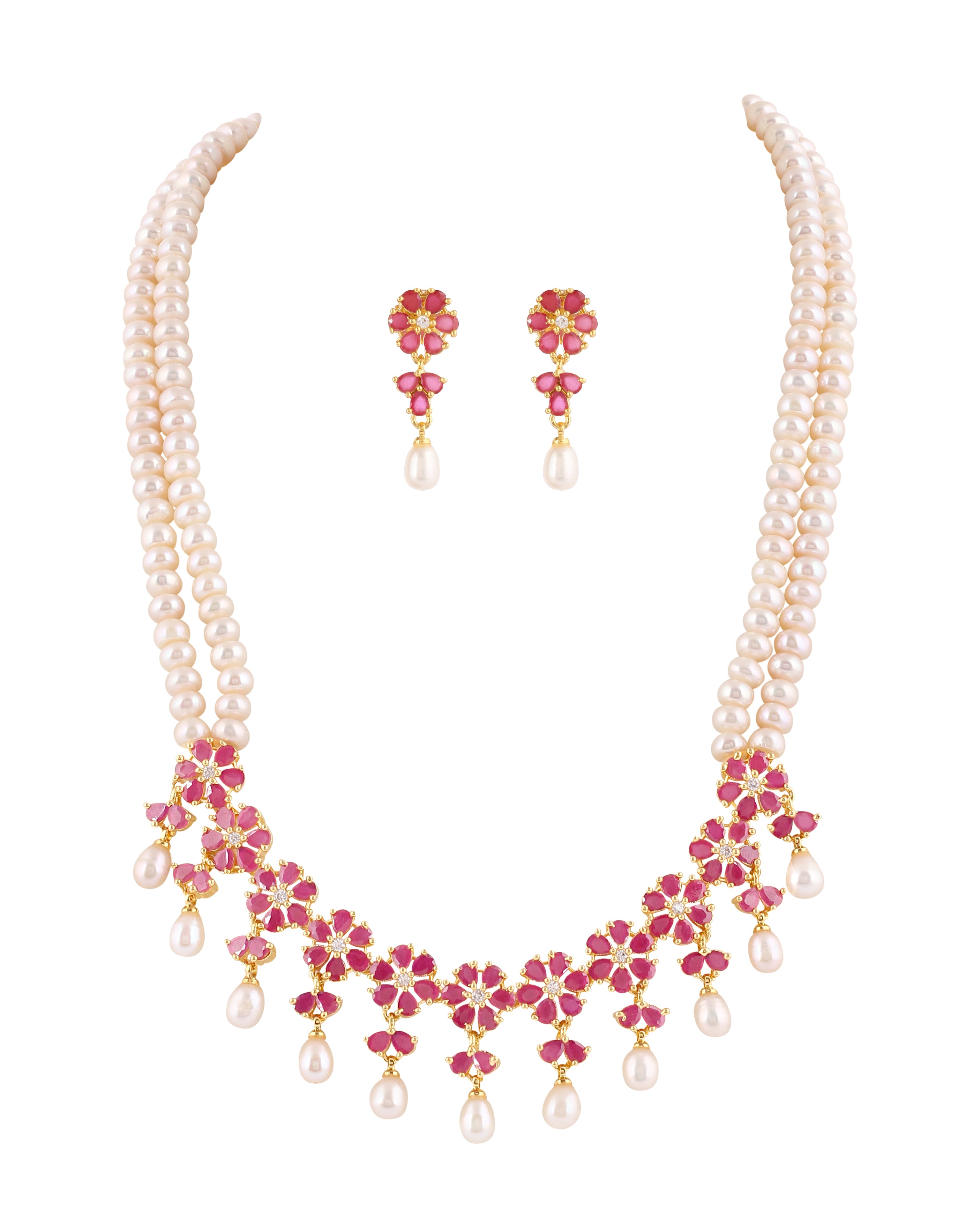 Real Natural Fresh Water Double String Pearl Set With Certificate For Women (D.No ADPRLS2051)