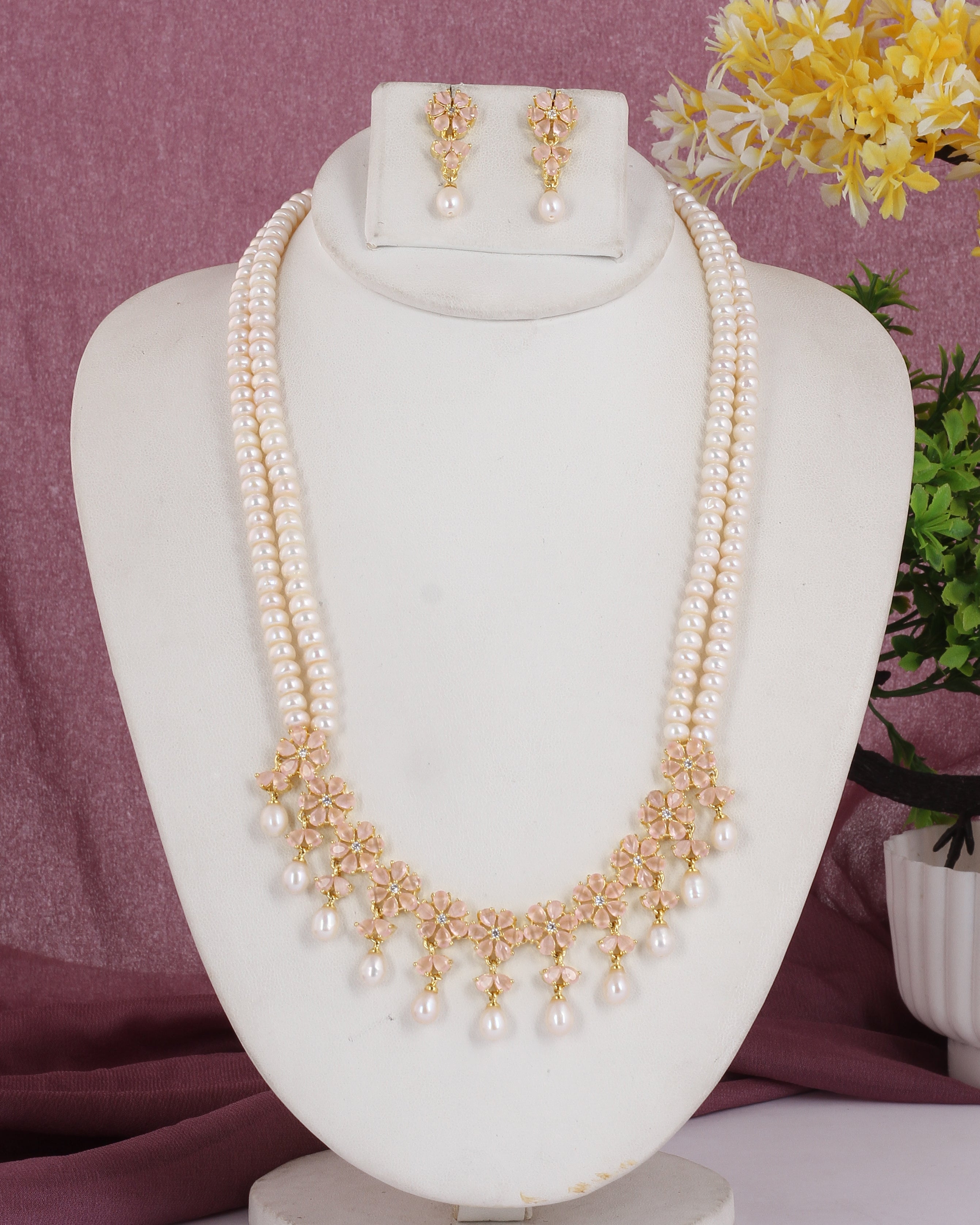 Real Natural Fresh Water Double String Pearl Set With Certificate For Women (D.No ADPRLS2052)