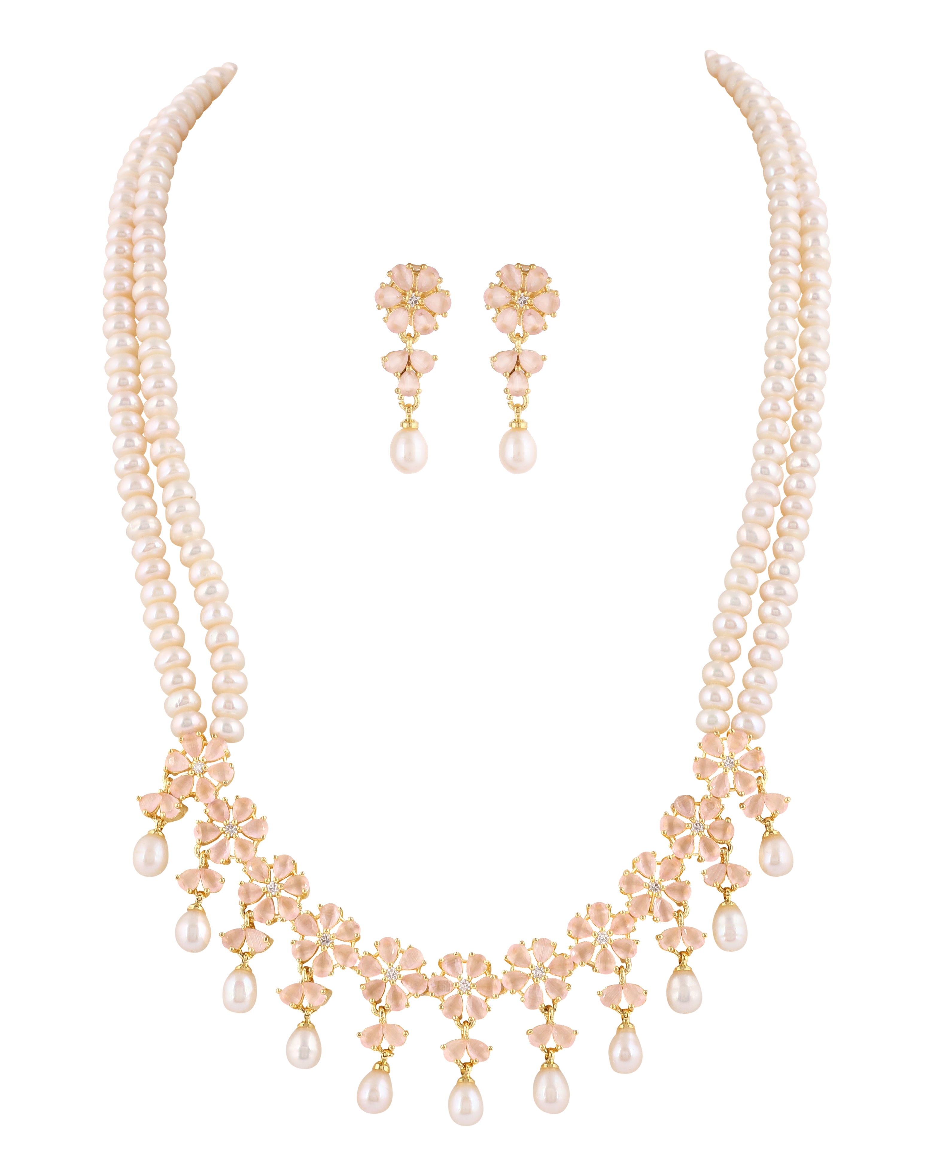 Real Natural Fresh Water Double String Pearl Set With Certificate For Women (D.No ADPRLS2052)
