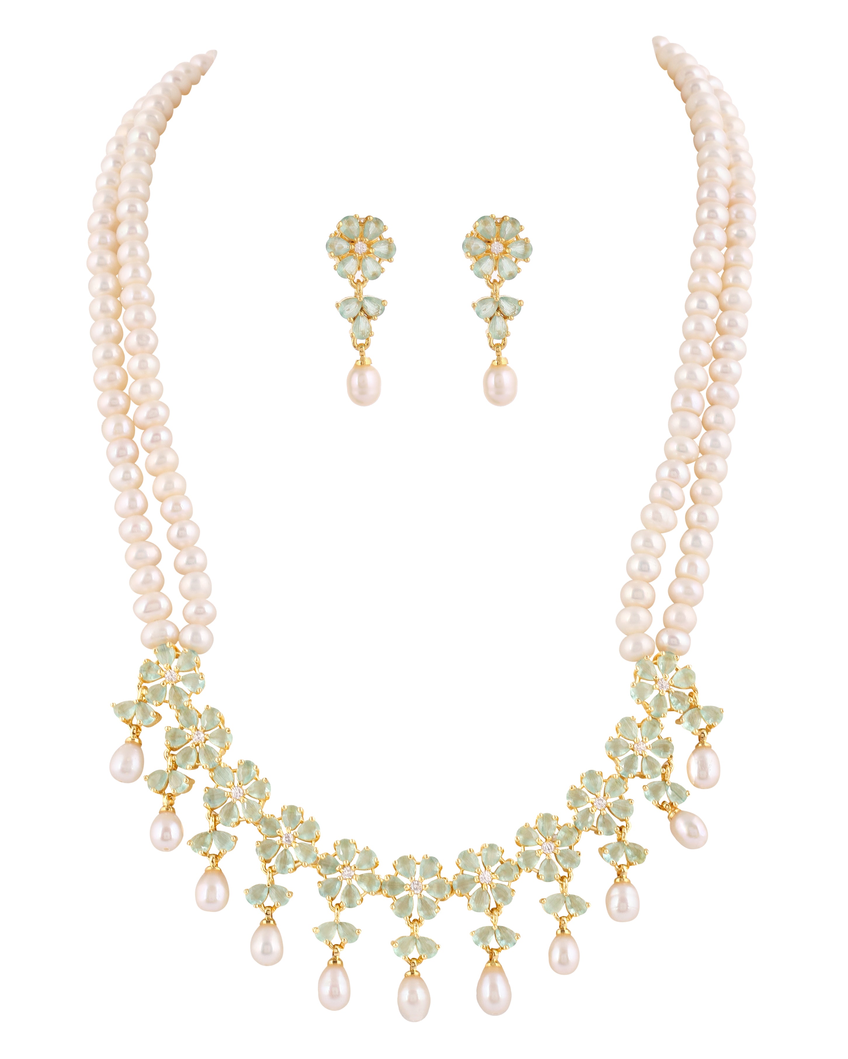 Real Natural Fresh Water Double String Pearl Set With Certificate For Women (D.No ADPRLS2053)