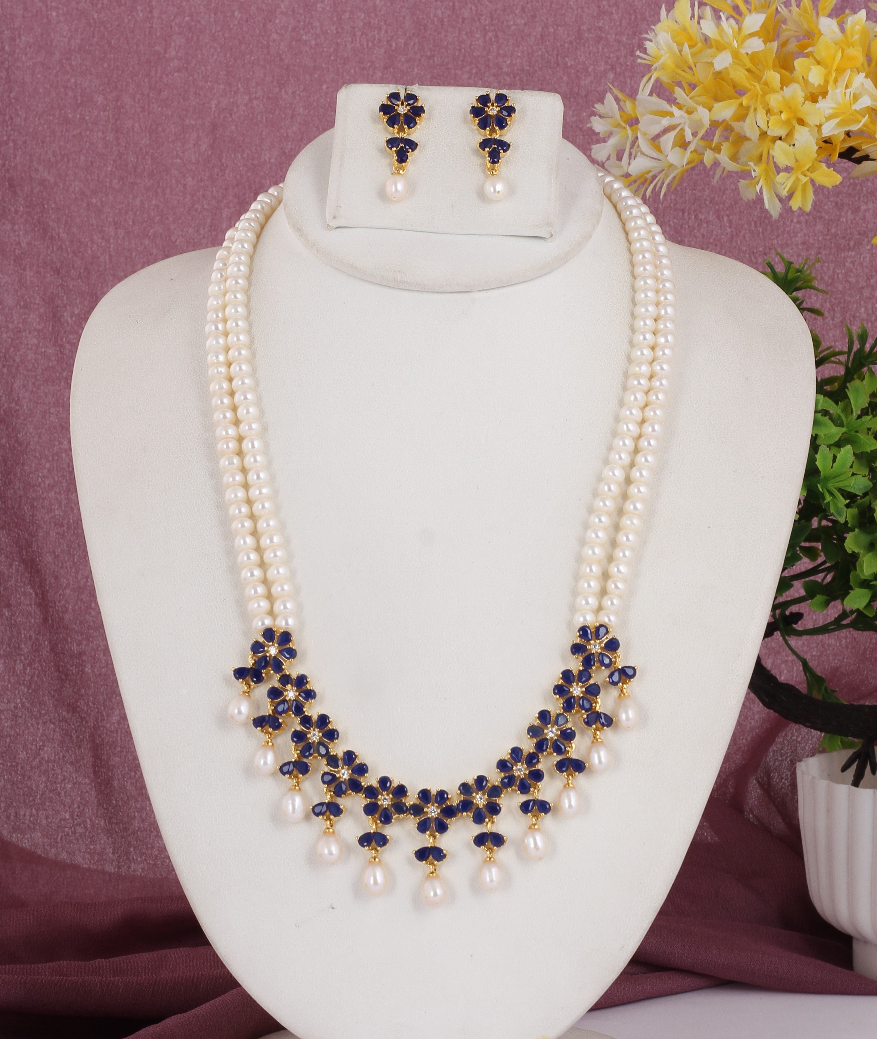 Real Natural Fresh Water Double String Pearl Set With Certificate For Women (D.No ADPRLS2054)