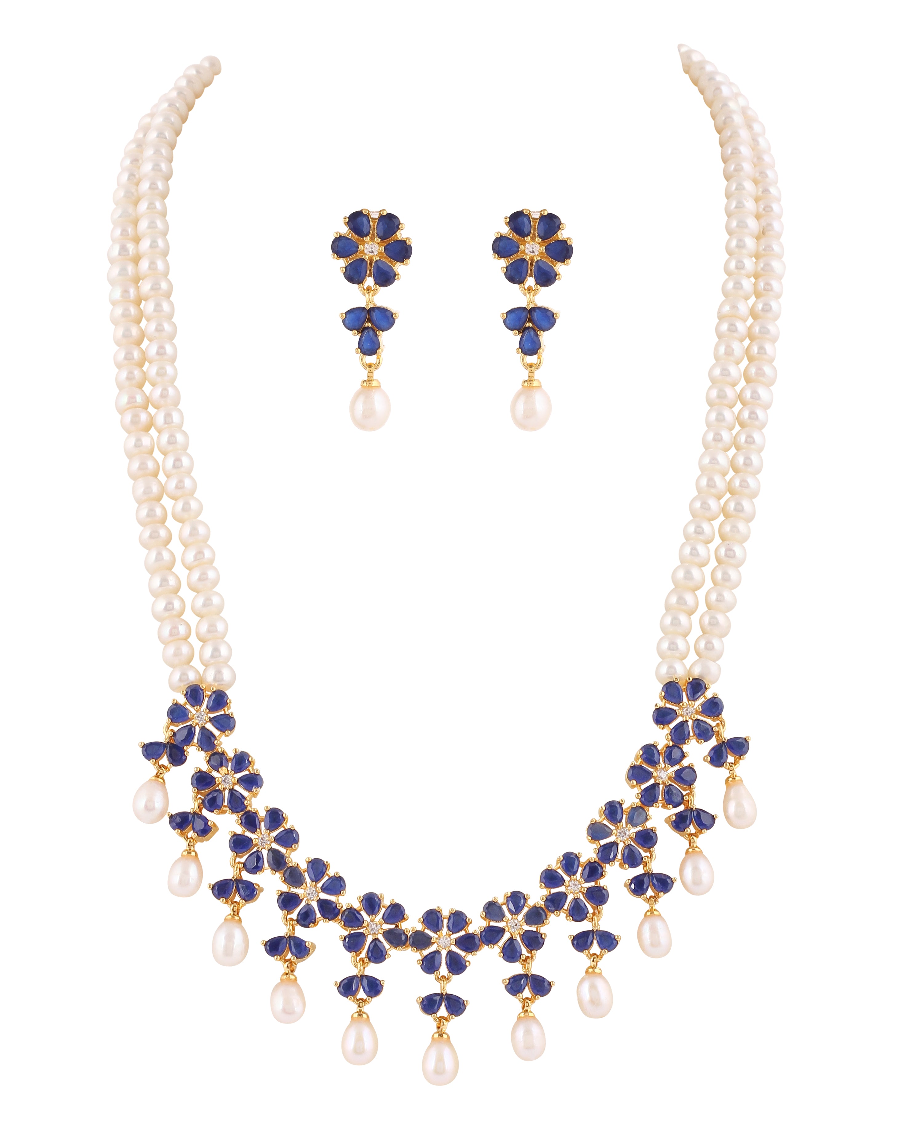 Real Natural Fresh Water Double String Pearl Set With Certificate For Women (D.No ADPRLS2054)