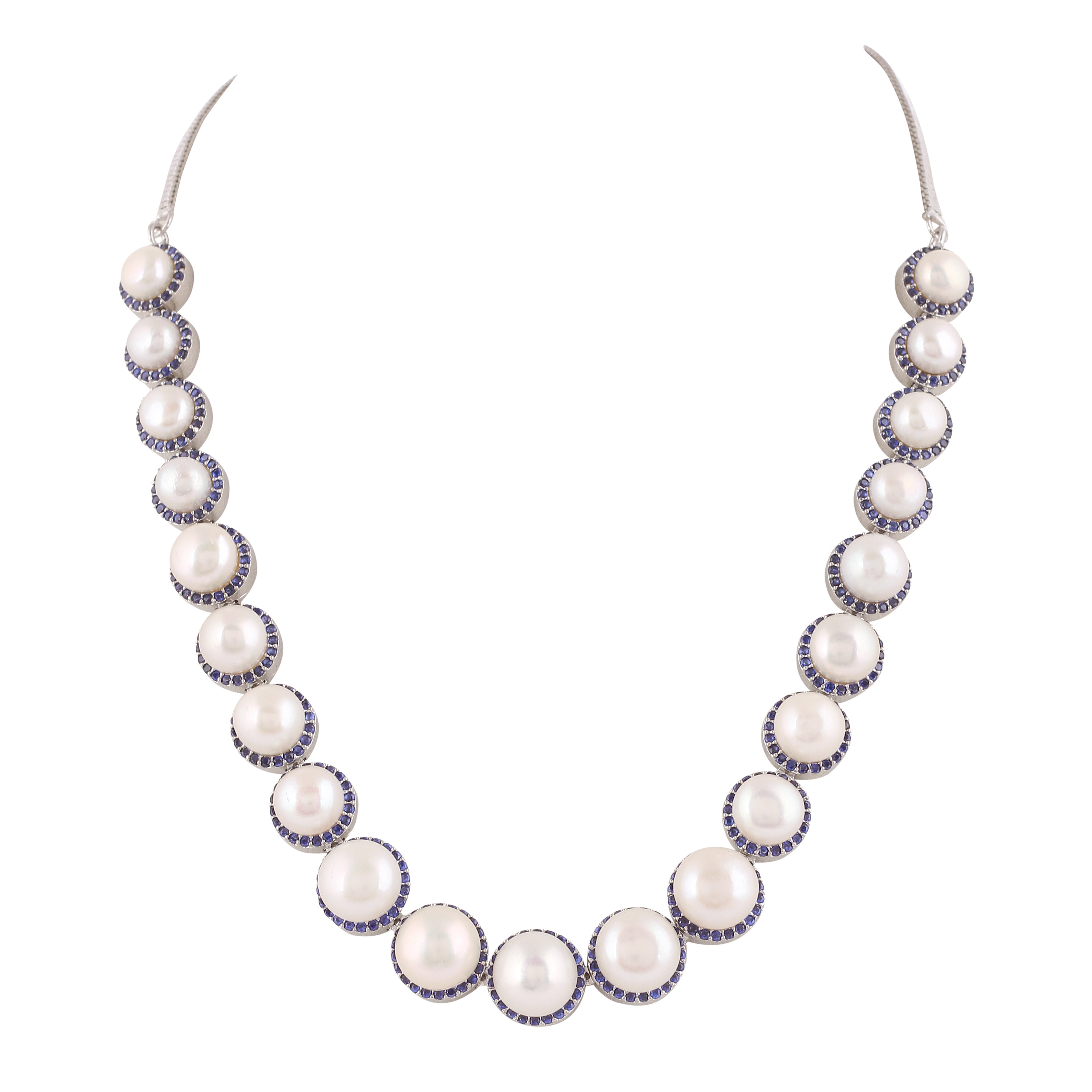 Cz Stone Studded Necklace Set With Real Button Pearls And Certificate For Pearls(D.No ADPRLS2055)