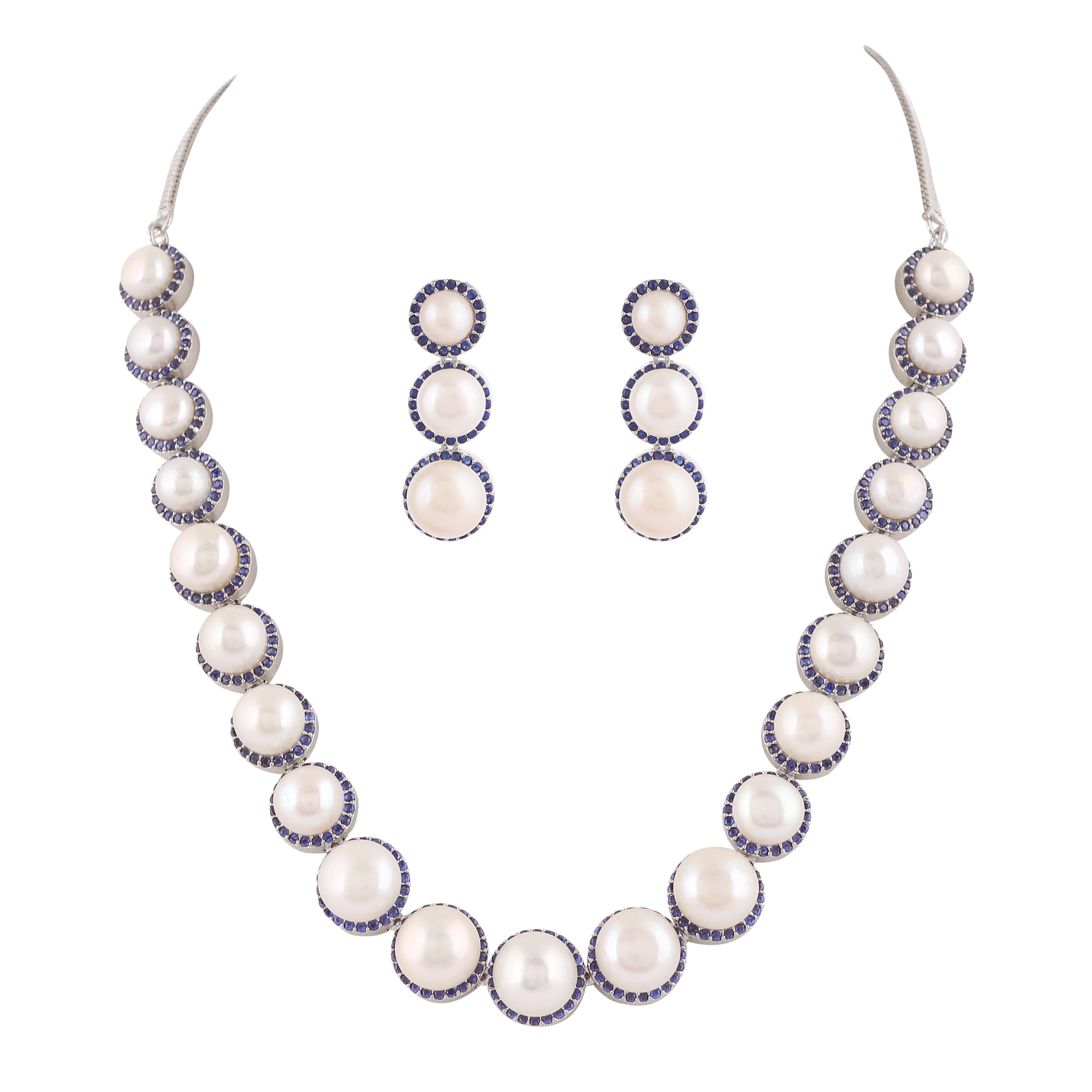 Cz Stone Studded Necklace Set With Real Button Pearls And Certificate For Pearls(D.No ADPRLS2055)