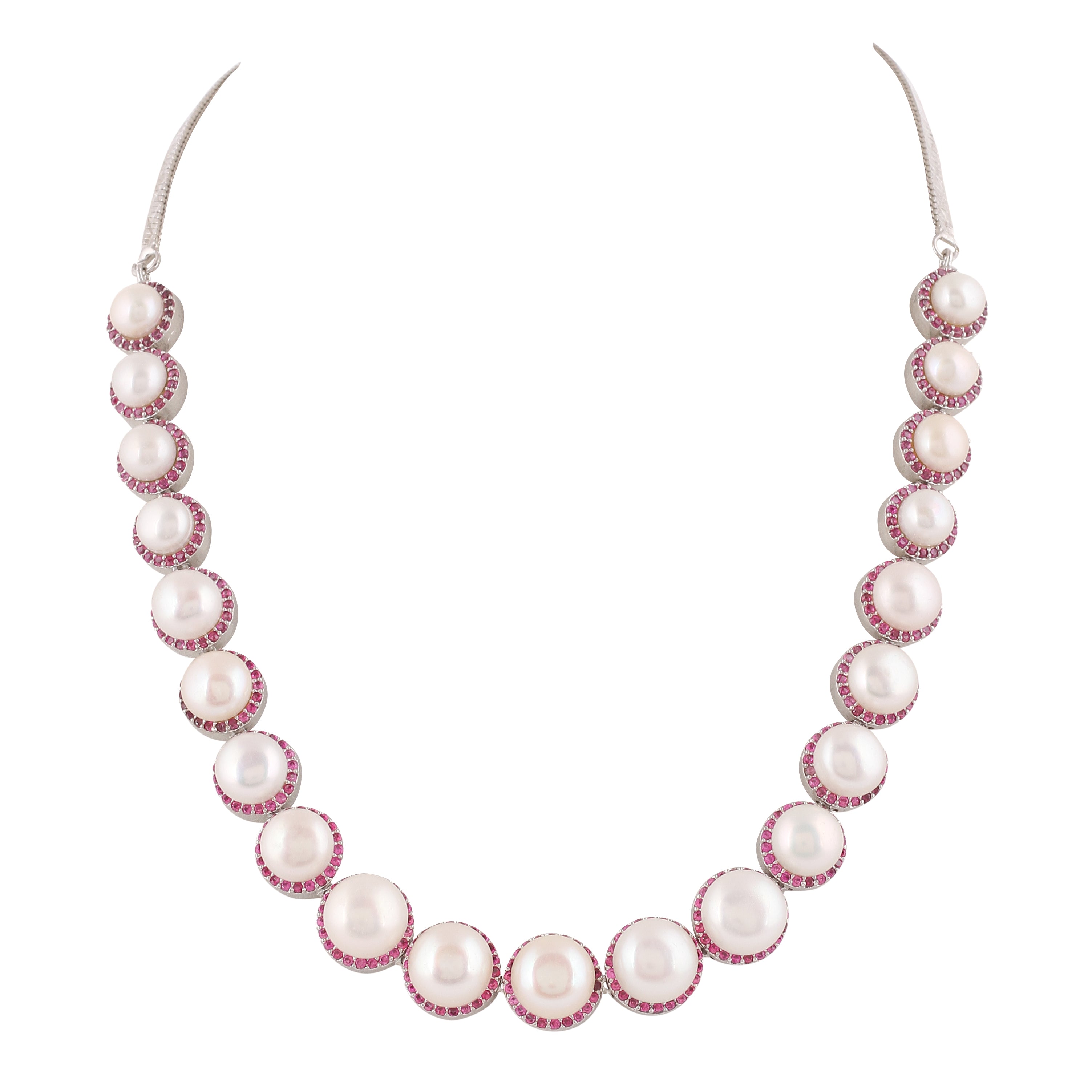 Cz Stone Studded Necklace Set With Real Button Pearls And Certificate For Pearls(D.No ADPRLS2056)