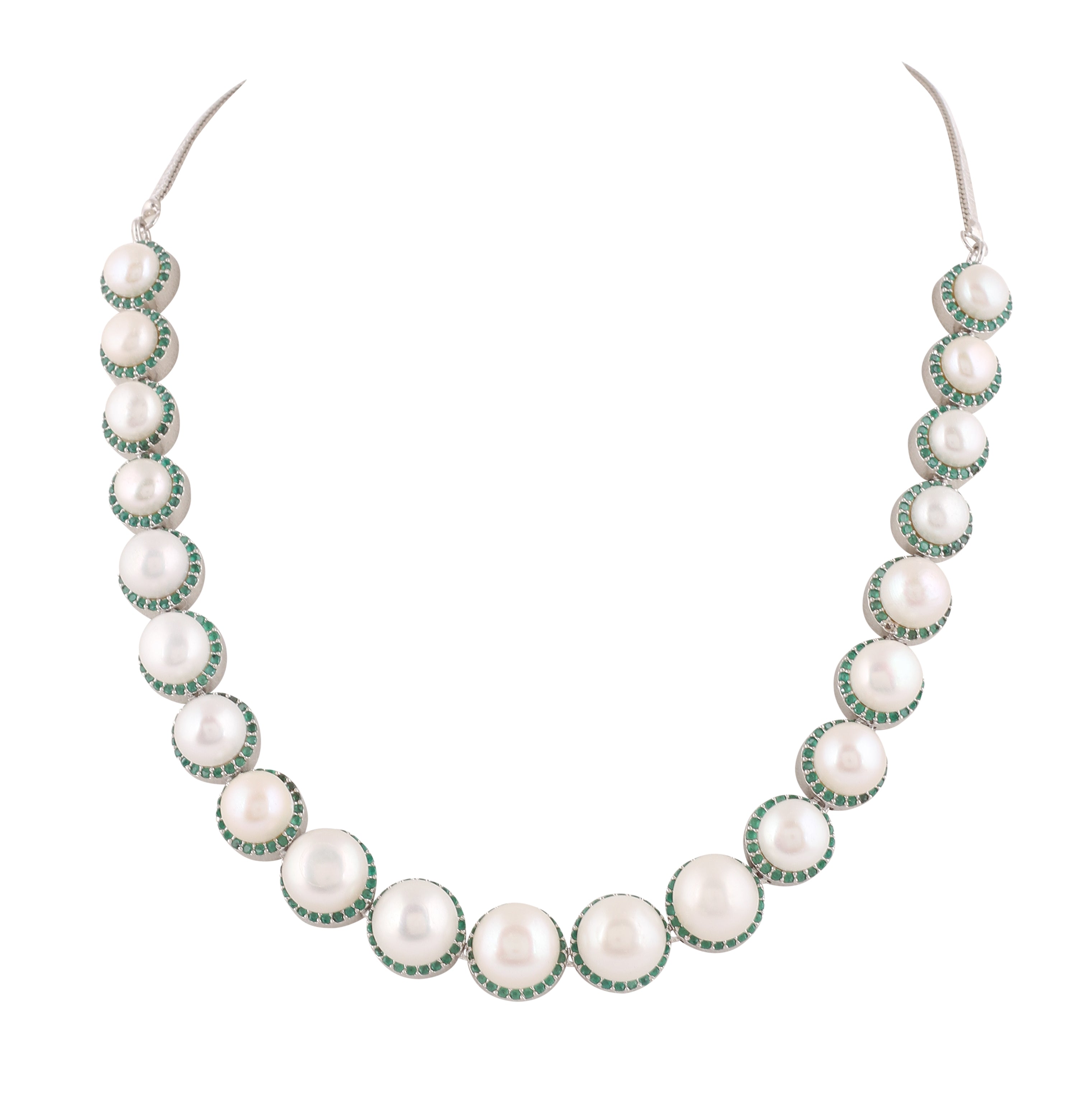 Cz Stone Studded Necklace Set With Real Button Pearls And Certificate For Pearls(D.No ADPRLS2058)