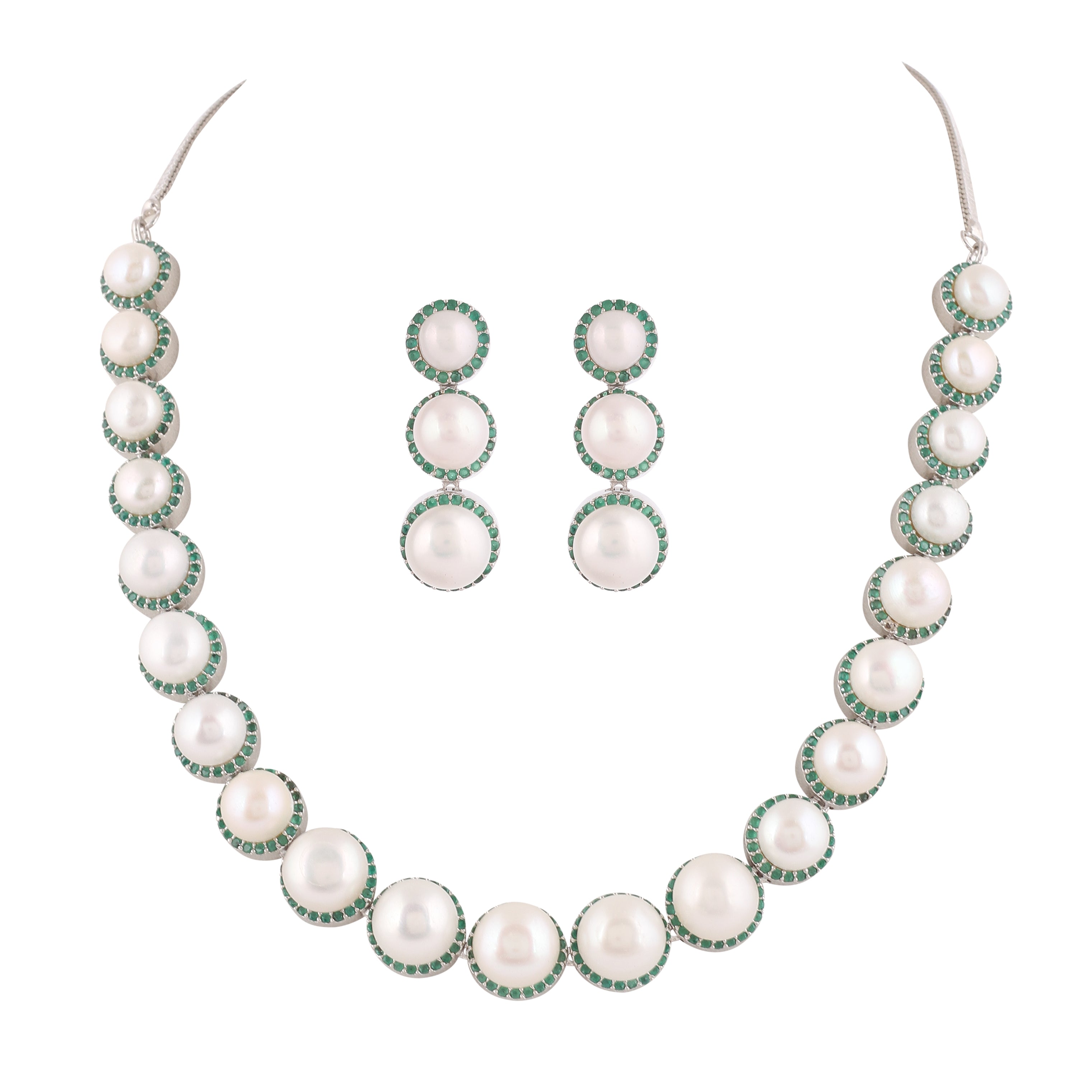 Cz Stone Studded Necklace Set With Real Button Pearls And Certificate For Pearls(D.No ADPRLS2058)