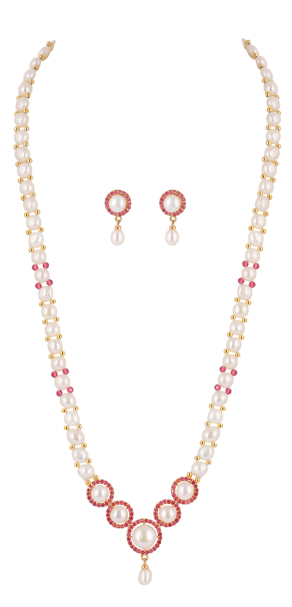 Real Natural Fresh Water Button Pearl Set For Women With Certificate(D.No ADPRLS2075)