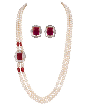 Real Natural Fresh Water Double String Pearl Set With Certificate