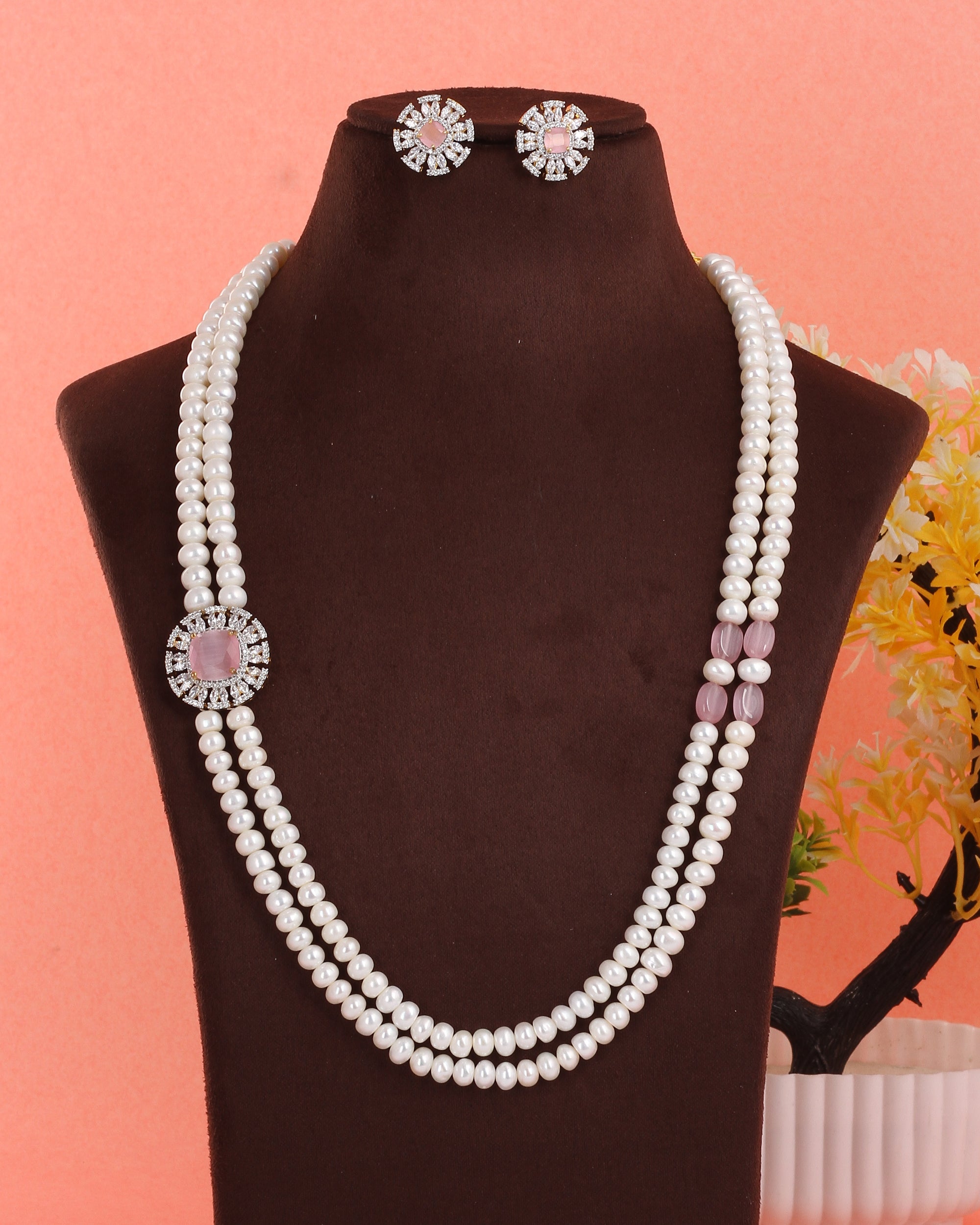 Real Natural Fresh Water Double String Pearl Set With Certificate