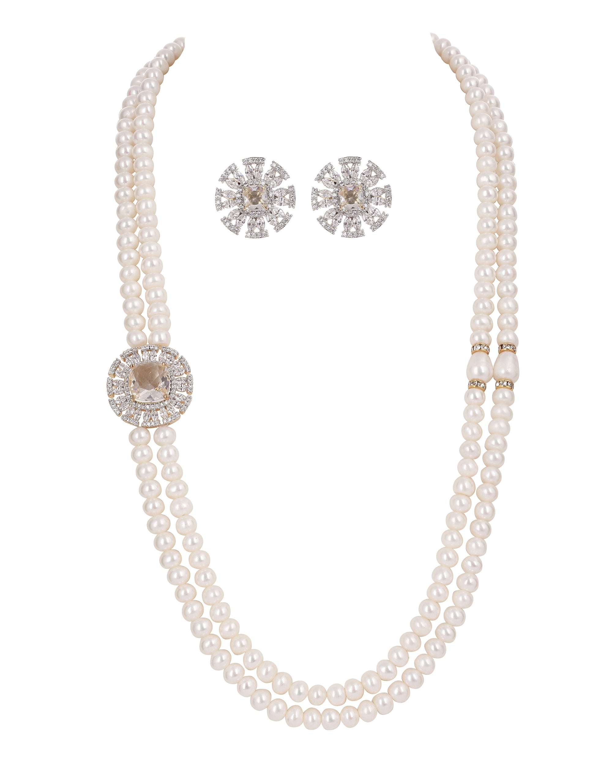 Real Natural Fresh Water Double String Pearl Set With Certificate