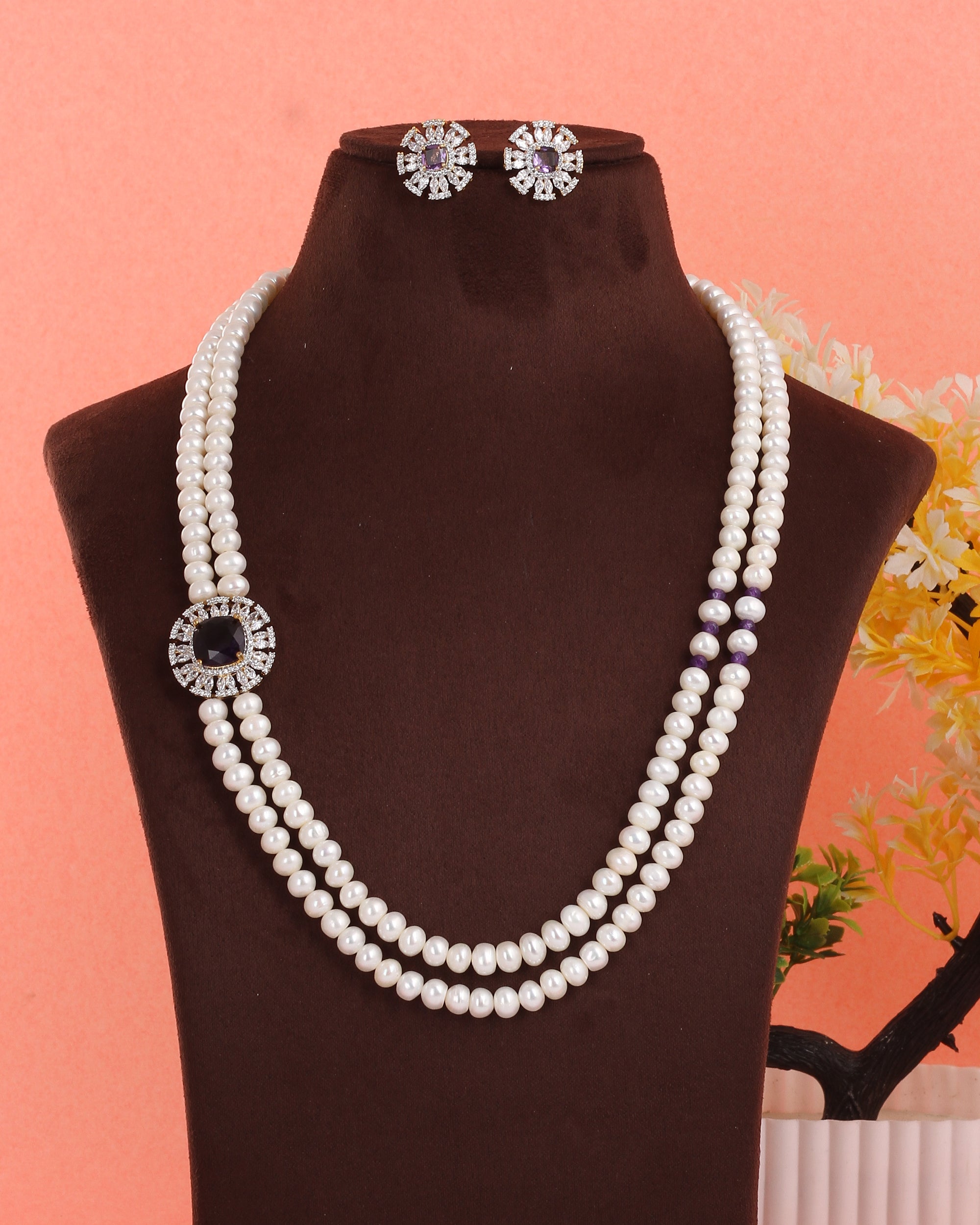 Real Natural Fresh Water Double String Pearl Set With Certificate