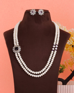 Real Natural Fresh Water Double String Pearl Set With Certificate