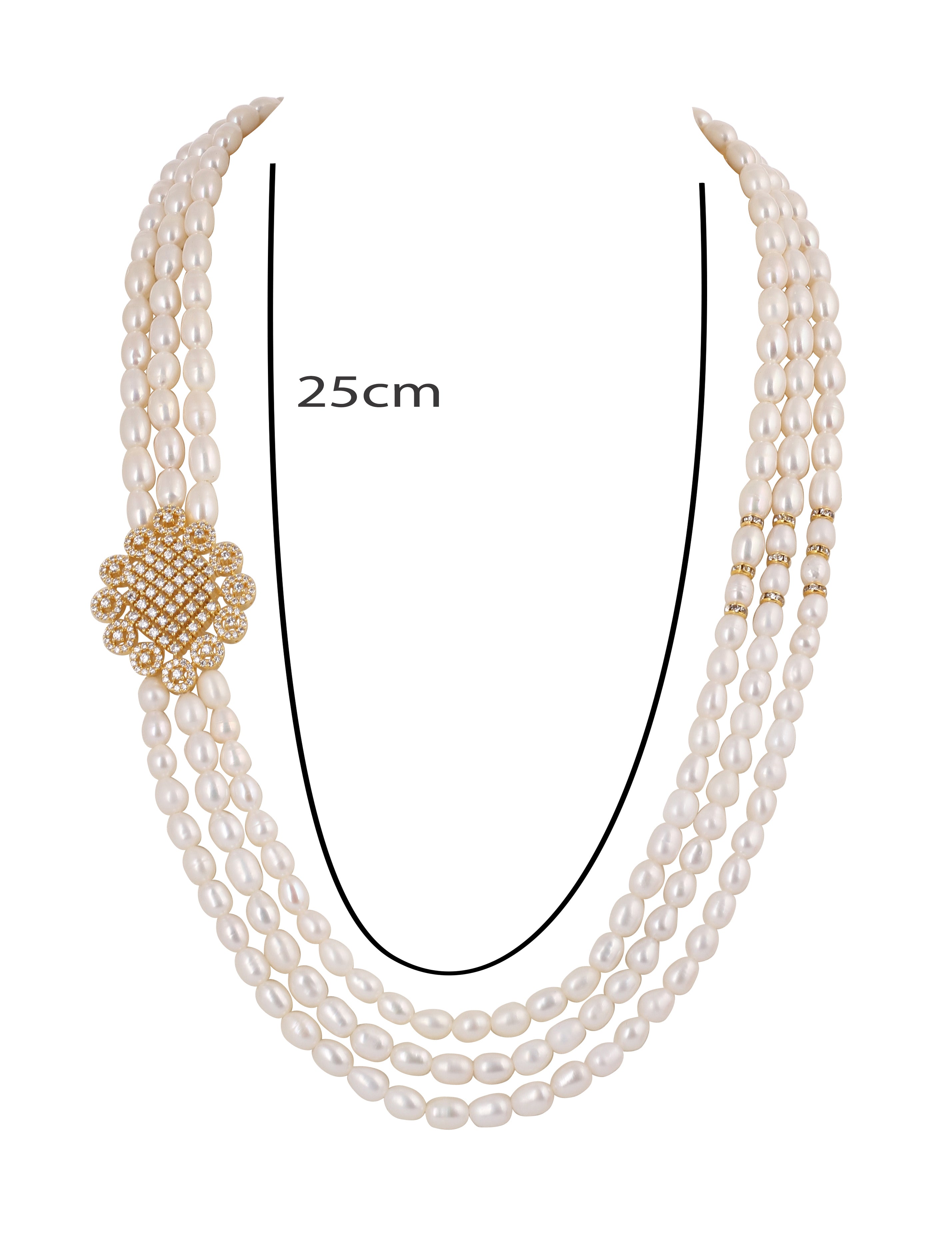 Real Natural Fresh Water Triple String Pearl Set With Certificate