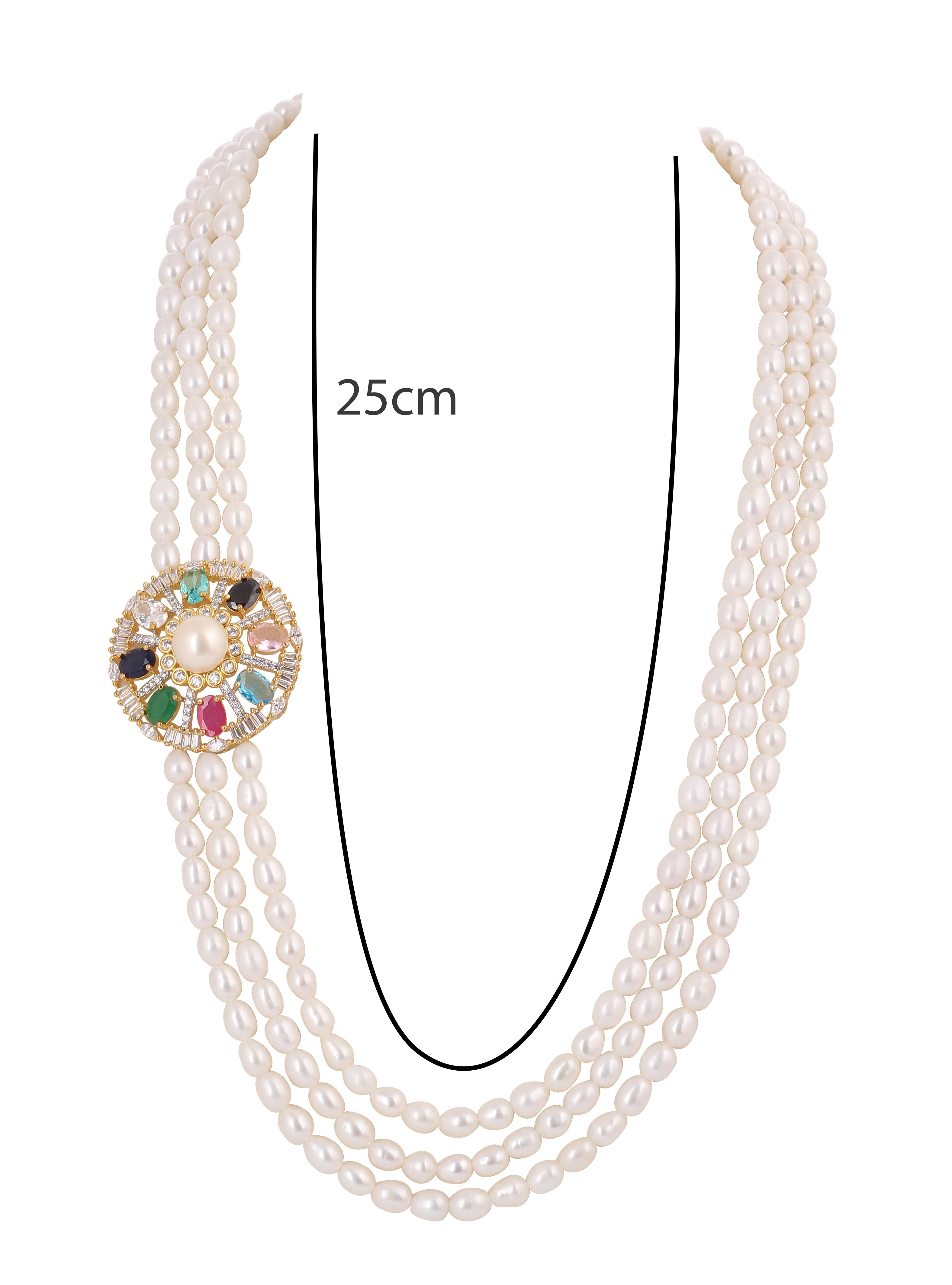 Real Natural Fresh Water Triple String Pearl Set With Certificate