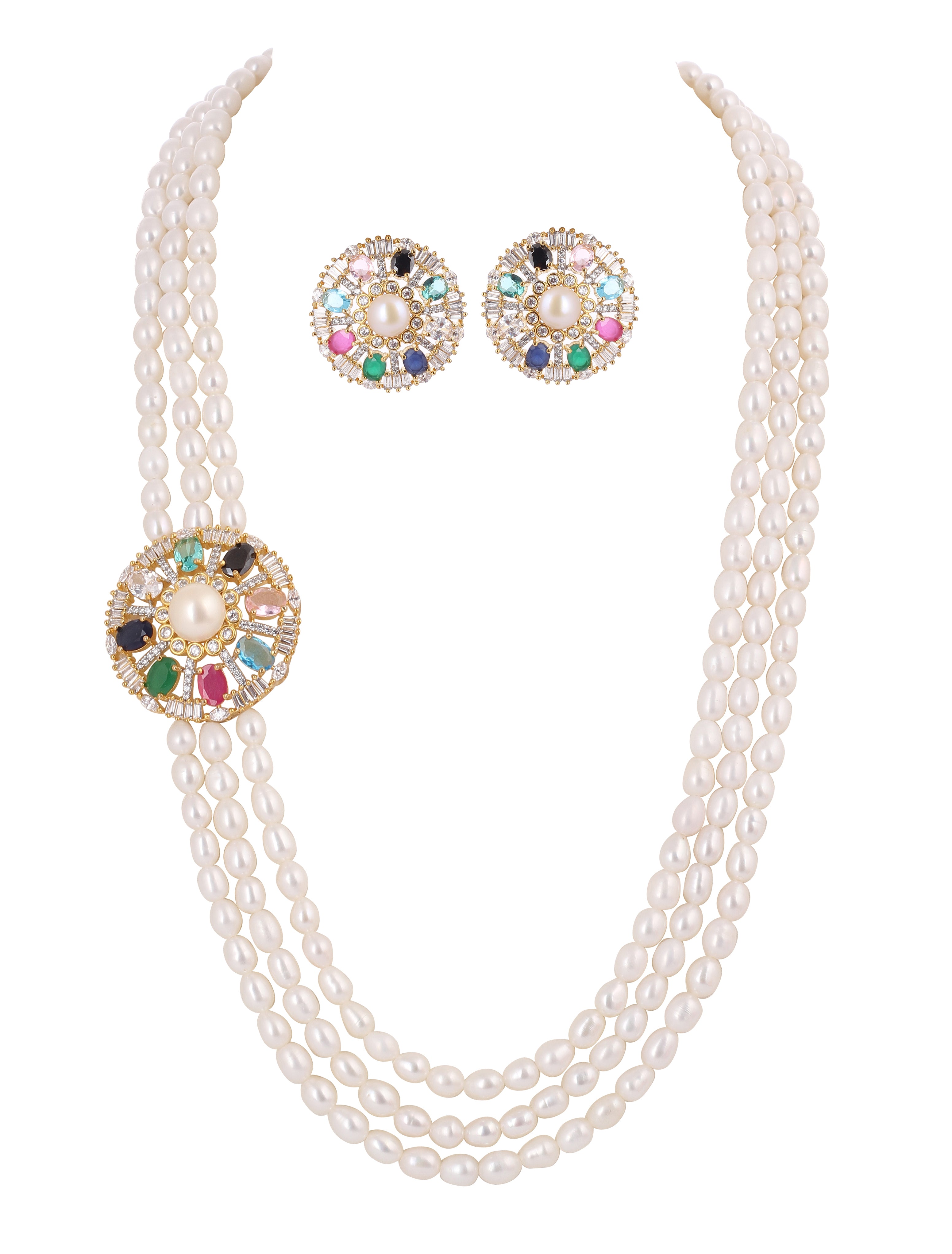 Real Natural Fresh Water Triple String Pearl Set With Certificate