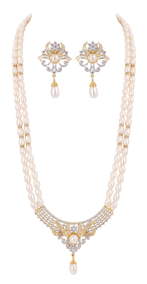 Real Natural Fresh Water Double String Pearls Set For Women With Certificate