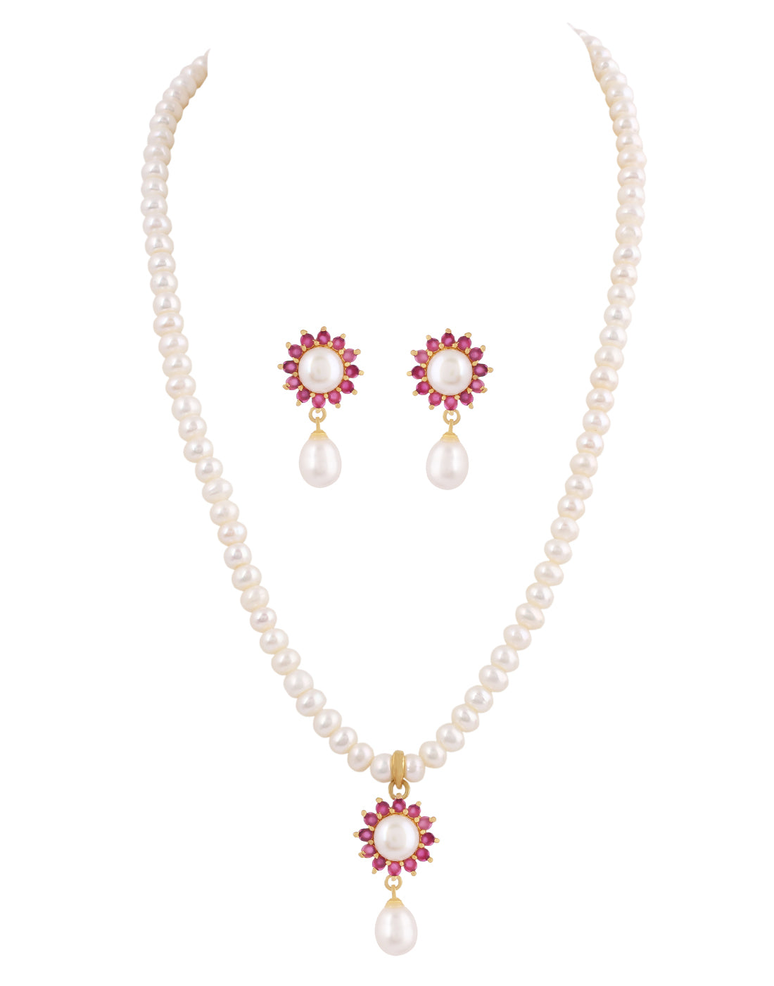 Natural Fresh Water Real Single String Pearl Set With Certificate(D.No ADPRLS217)