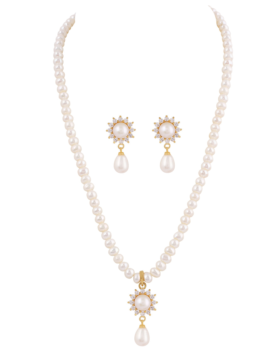 Natural Fresh Water Real Single String Pearl Set With Certificate(D.No ADPRLS218)