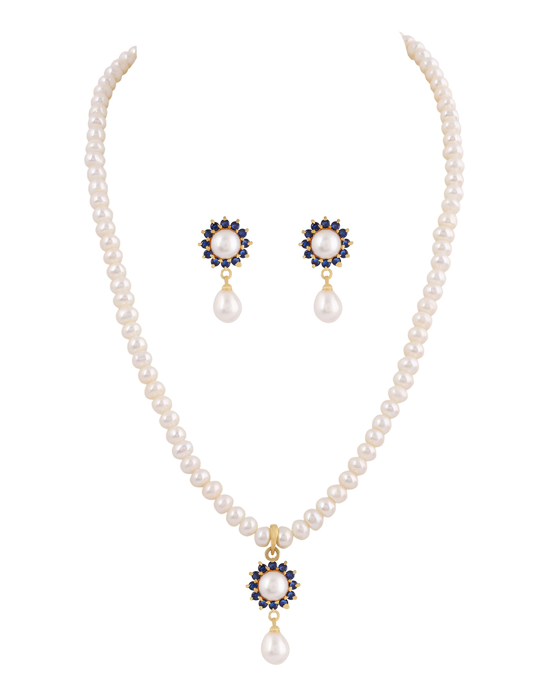 Natural Fresh Water Real Single String Pearl Set With Certificate(D.No ADPRLS219)