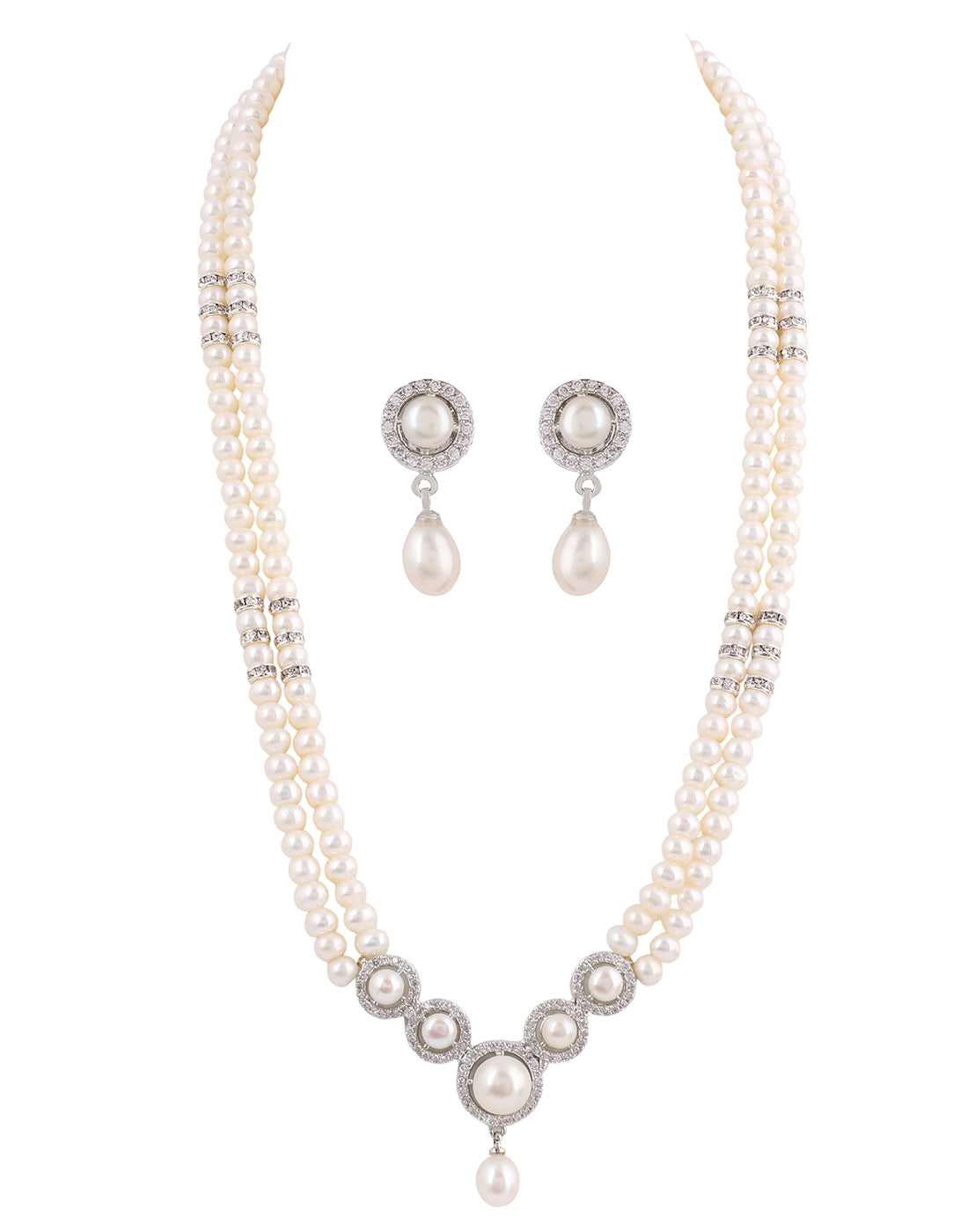 Natural Fresh Water Real Double String Pearl Set With Certificate(D.No ADPRLS223)