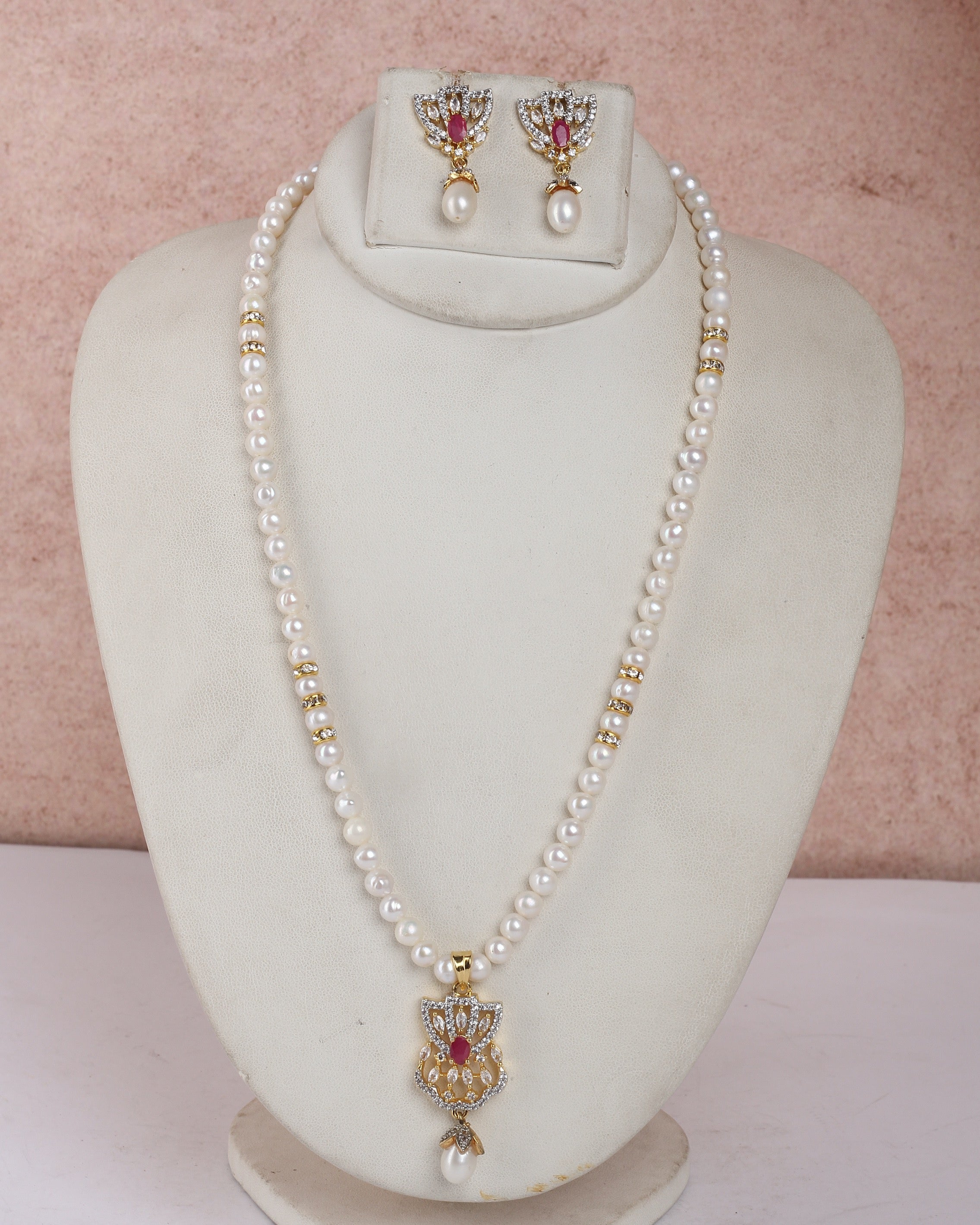 Real Natural Fresh Water Single String Pearls Set For Women With Certificate(D.No ADPRLS2236)